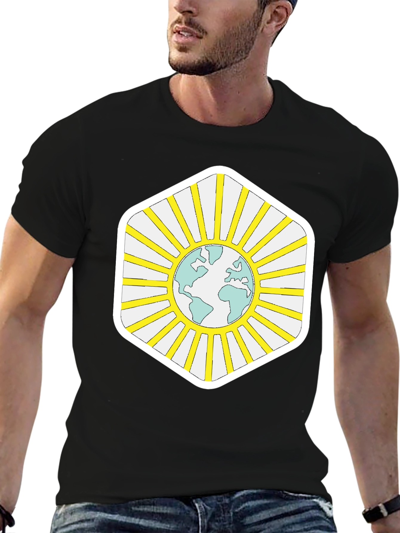 Black Global Harmony Tee - Earth Sun Graphic Black T-Shirt view 6