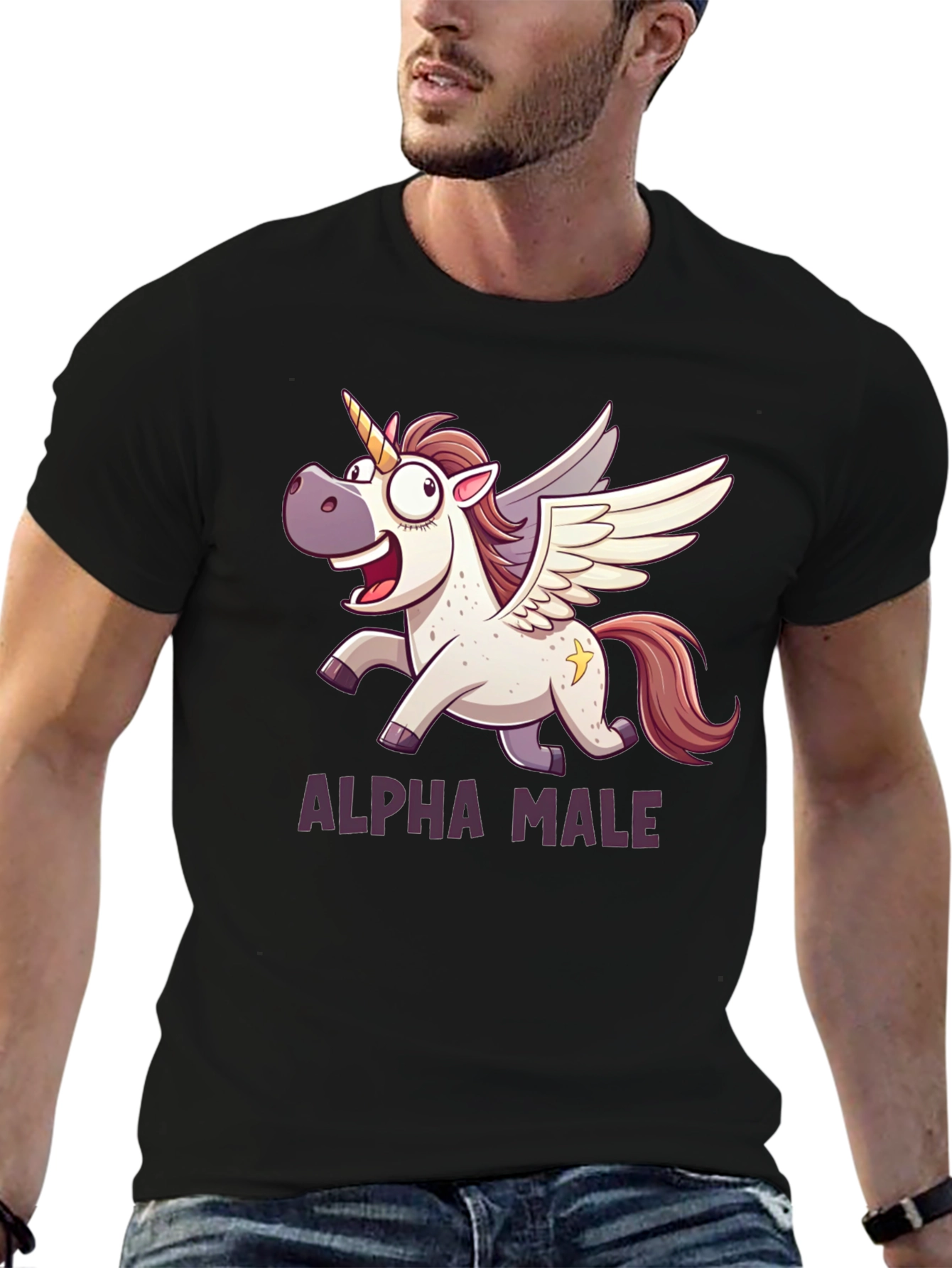 Black Alpha Male Unicorn T-Shirt - Black Graphic Tee view 6