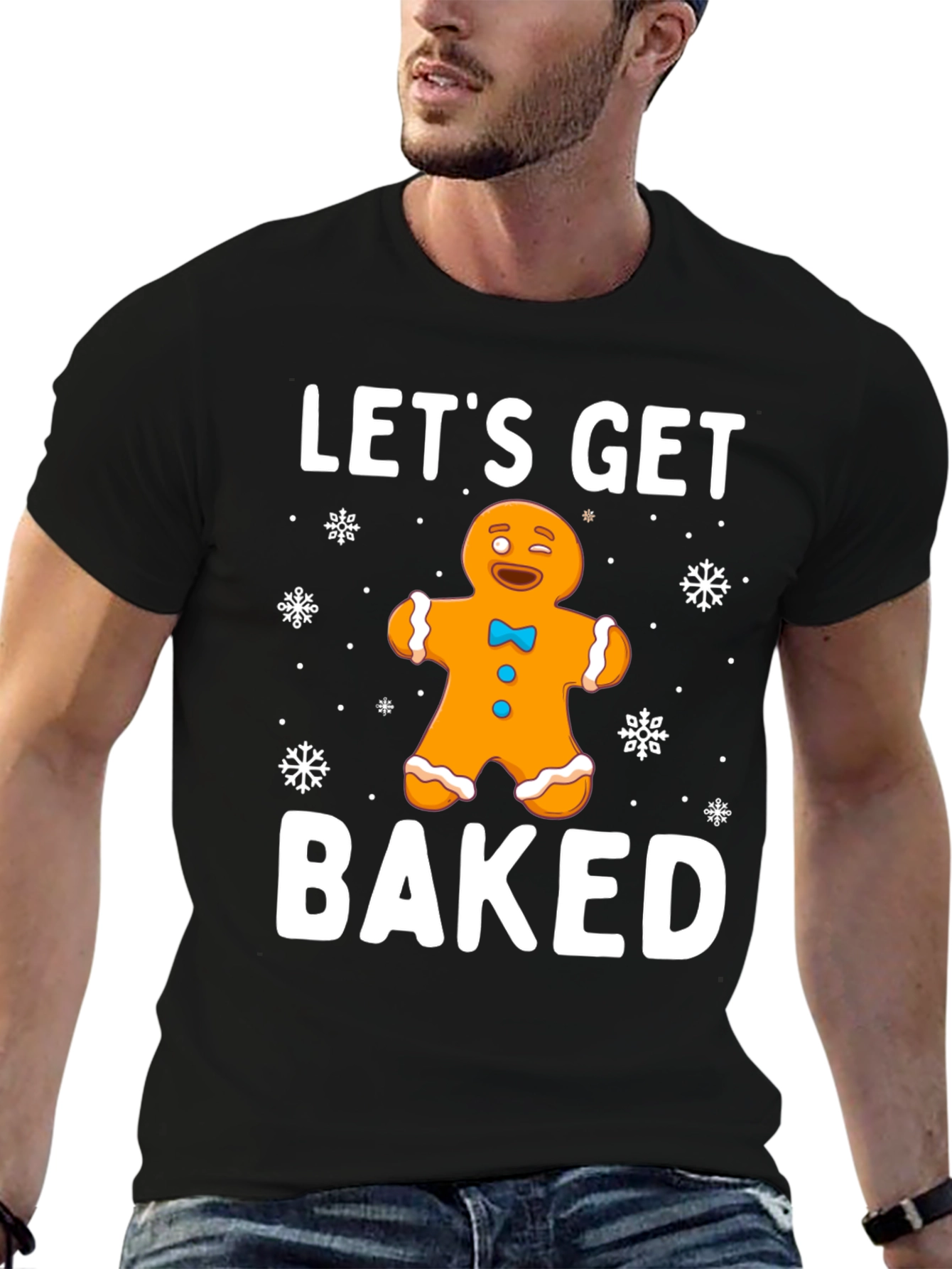 Black Let's Get Baked Gingerbread Holiday T-Shirt view 6