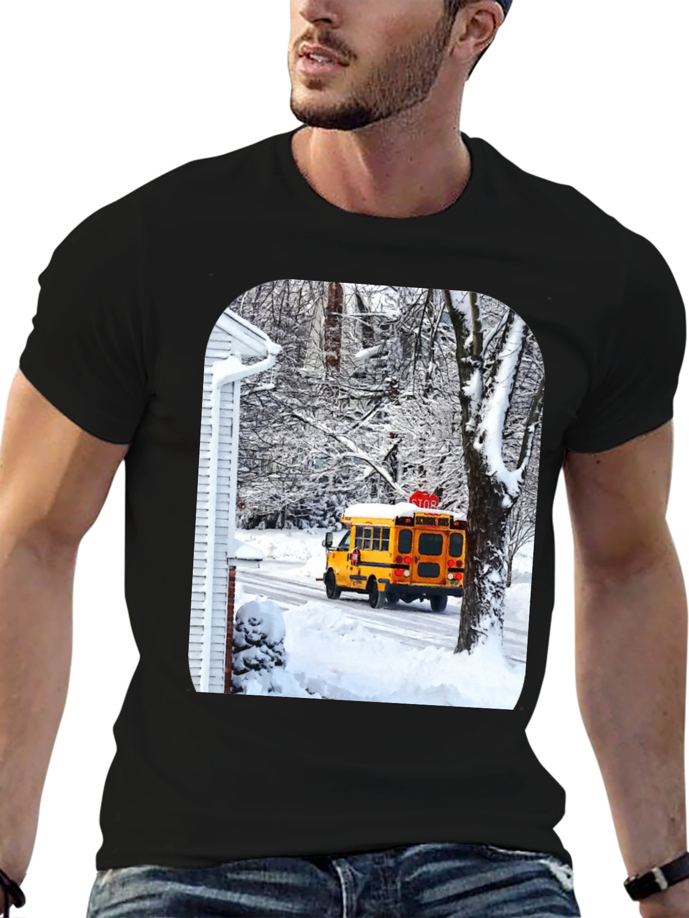 Black Winter School Bus T-Shirt view 6