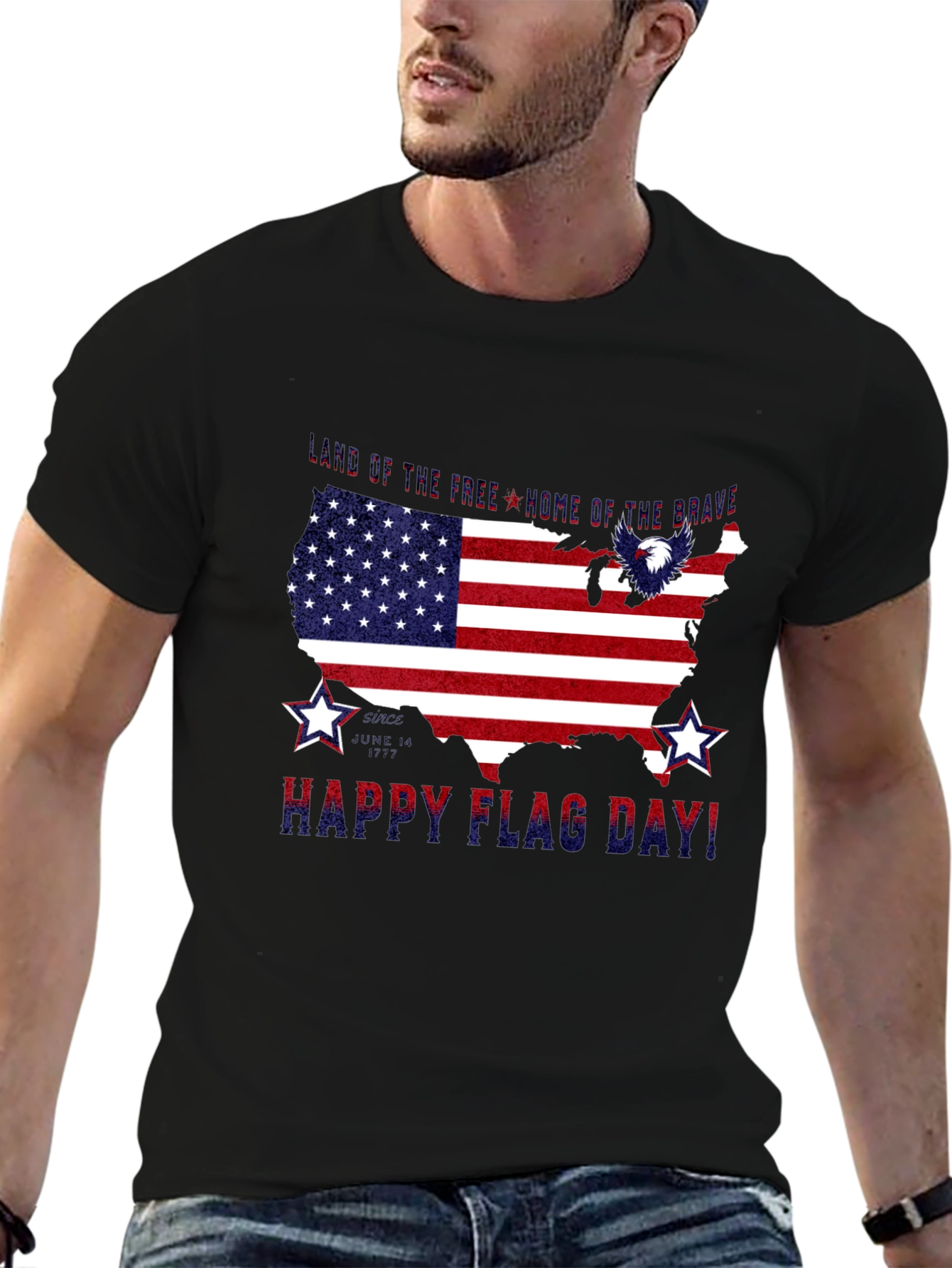Black Patriotic USA Flag Happy Flag Day T-Shirt view 6
