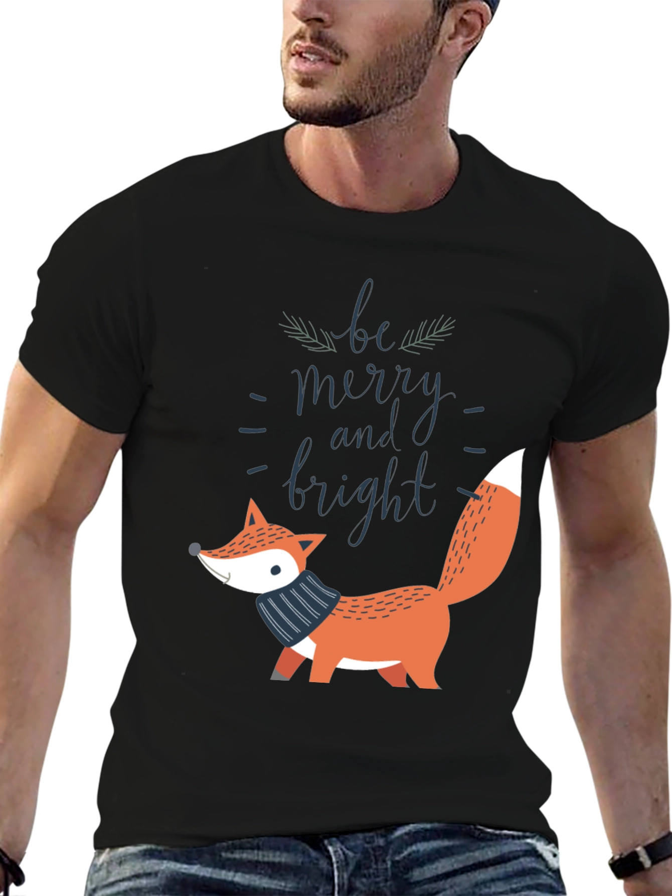 Black Be Merry and Bright Fox Graphic Tee view 6