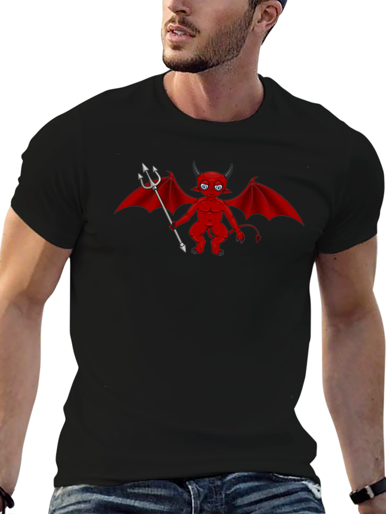 Black Cartoon Devil Graphic Tee - Black view 6