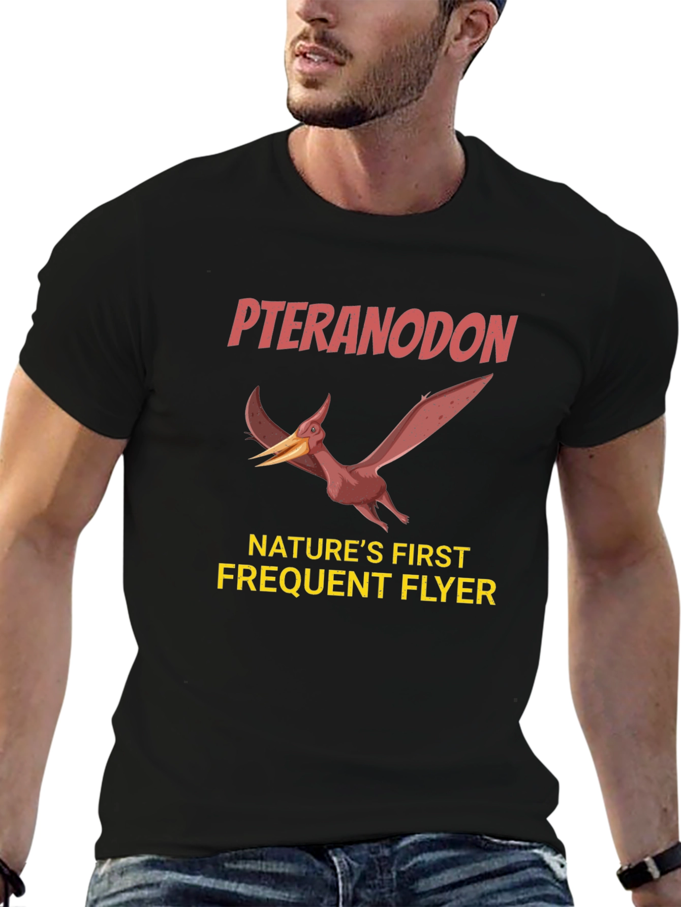 Black Pteranodon Nature's First Frequent Flyer Graphic T-Shirt view 6