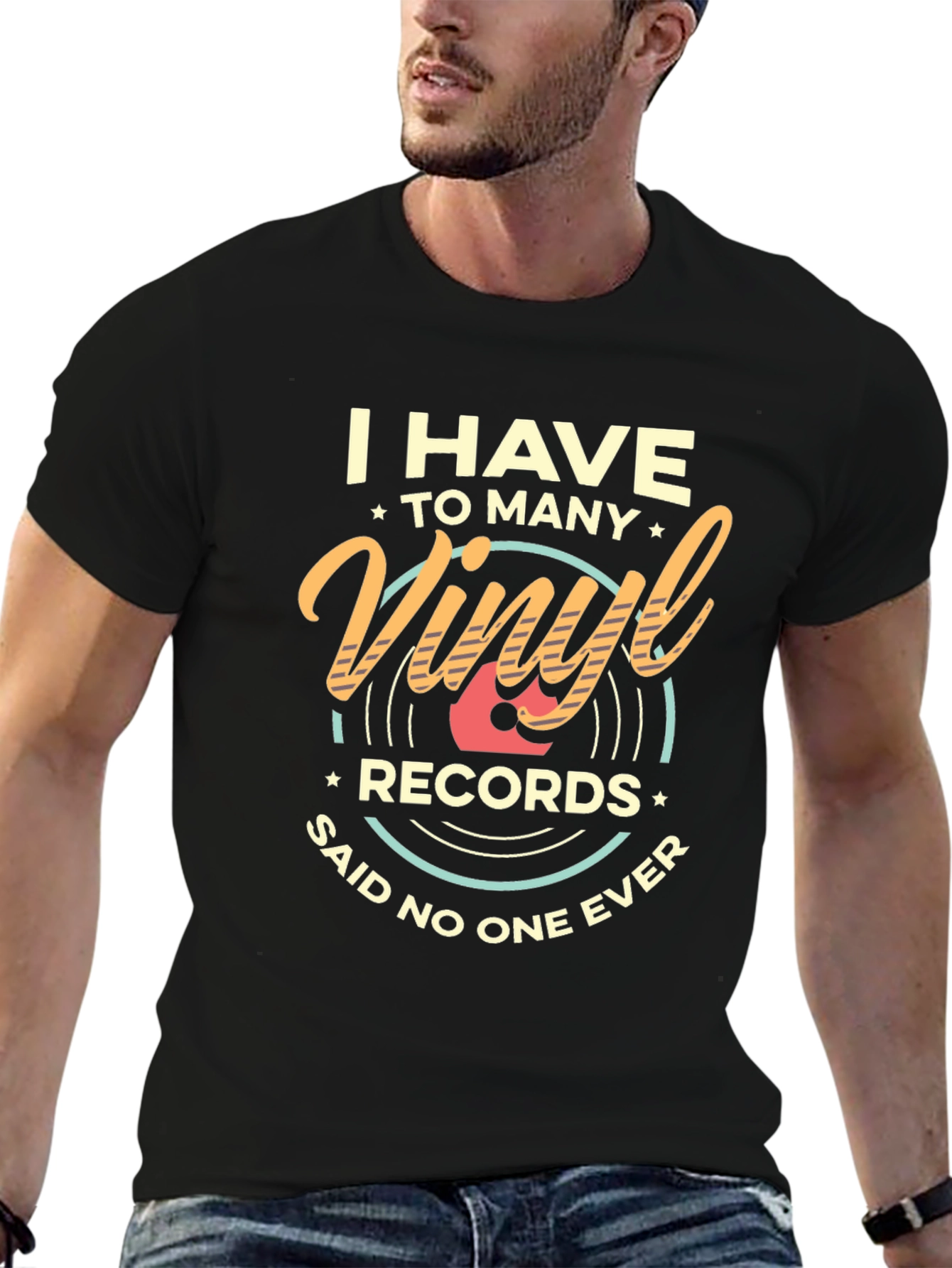 Black I Have Too Many Vinyl Records Graphic T-Shirt view 6
