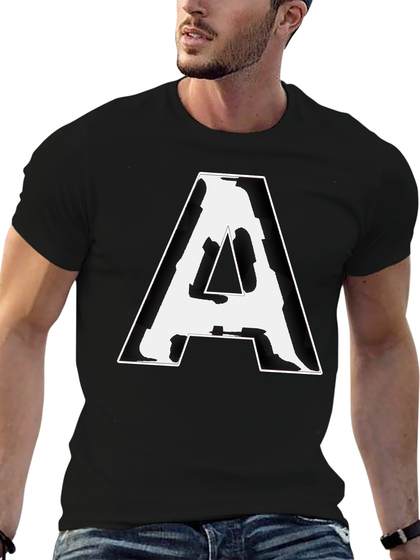 Black Bold 'A' Graphic Tee - Black Cotton Blend view 6