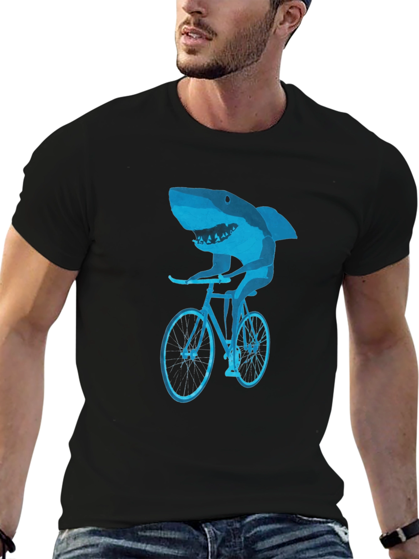 Black Shark on Bike Graphic Tee - Black view 6