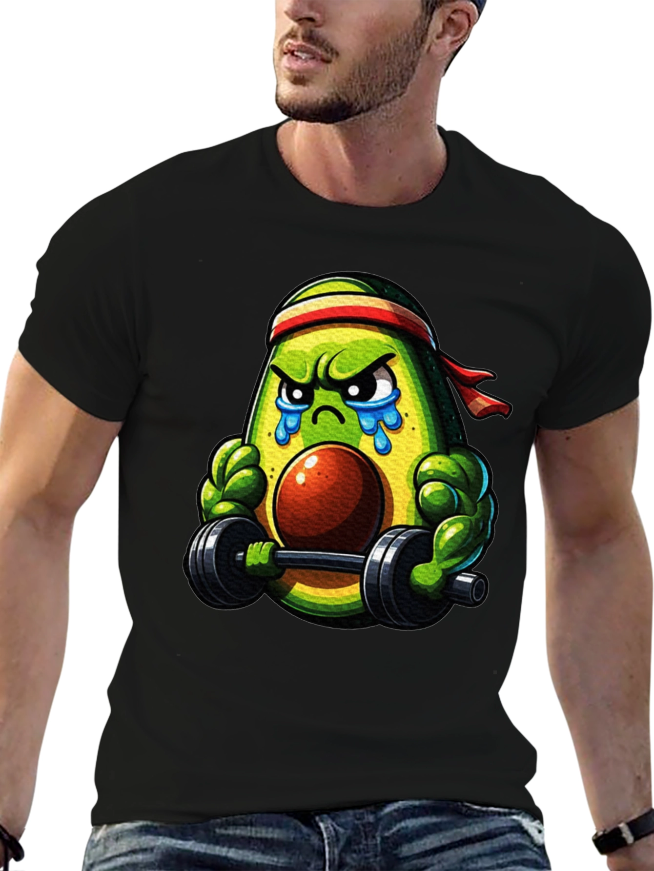 Black Funny Avocado Gym T-Shirt - Workout Apparel view 6