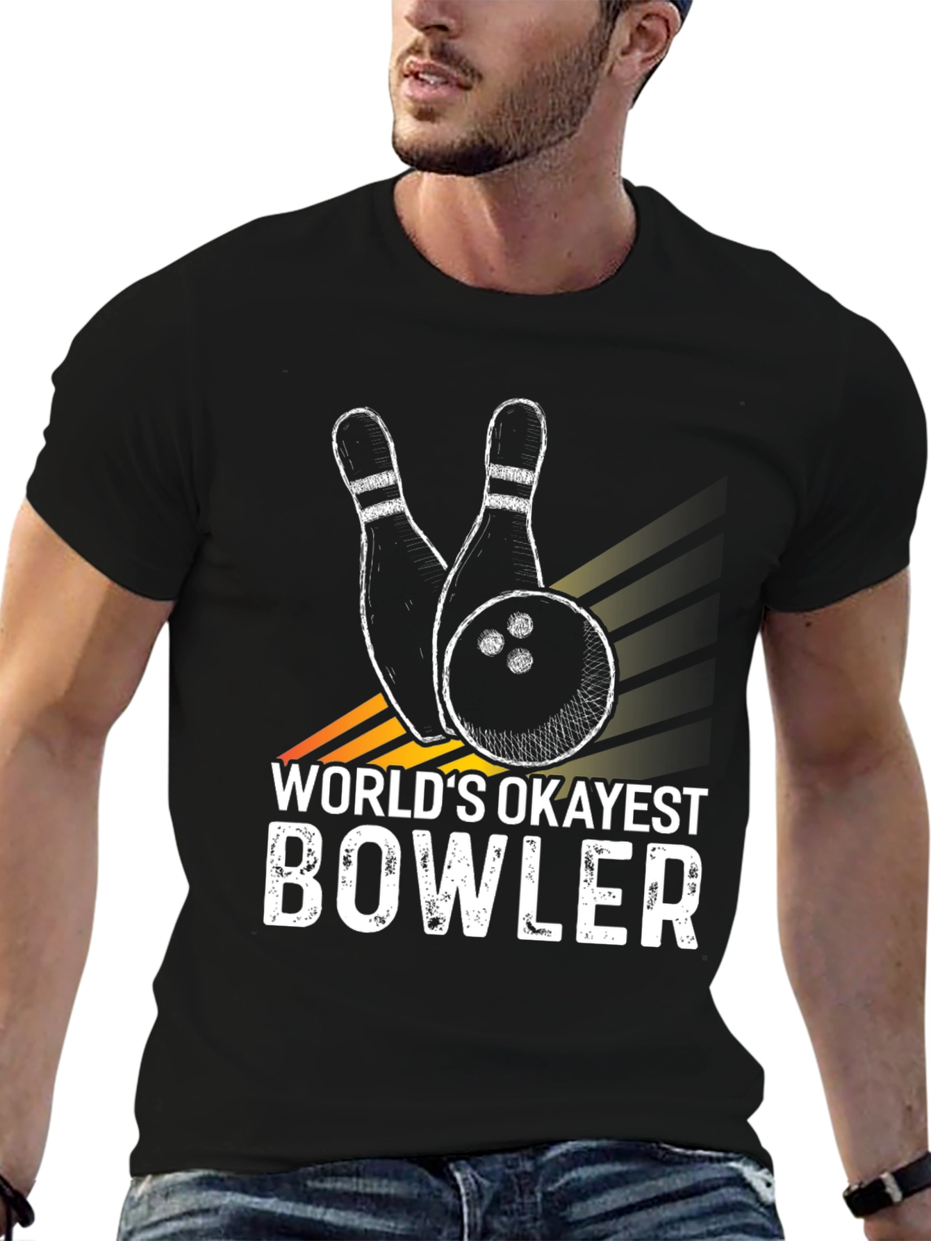 Black World's Okayest Bowler Graphic T-Shirt view 6