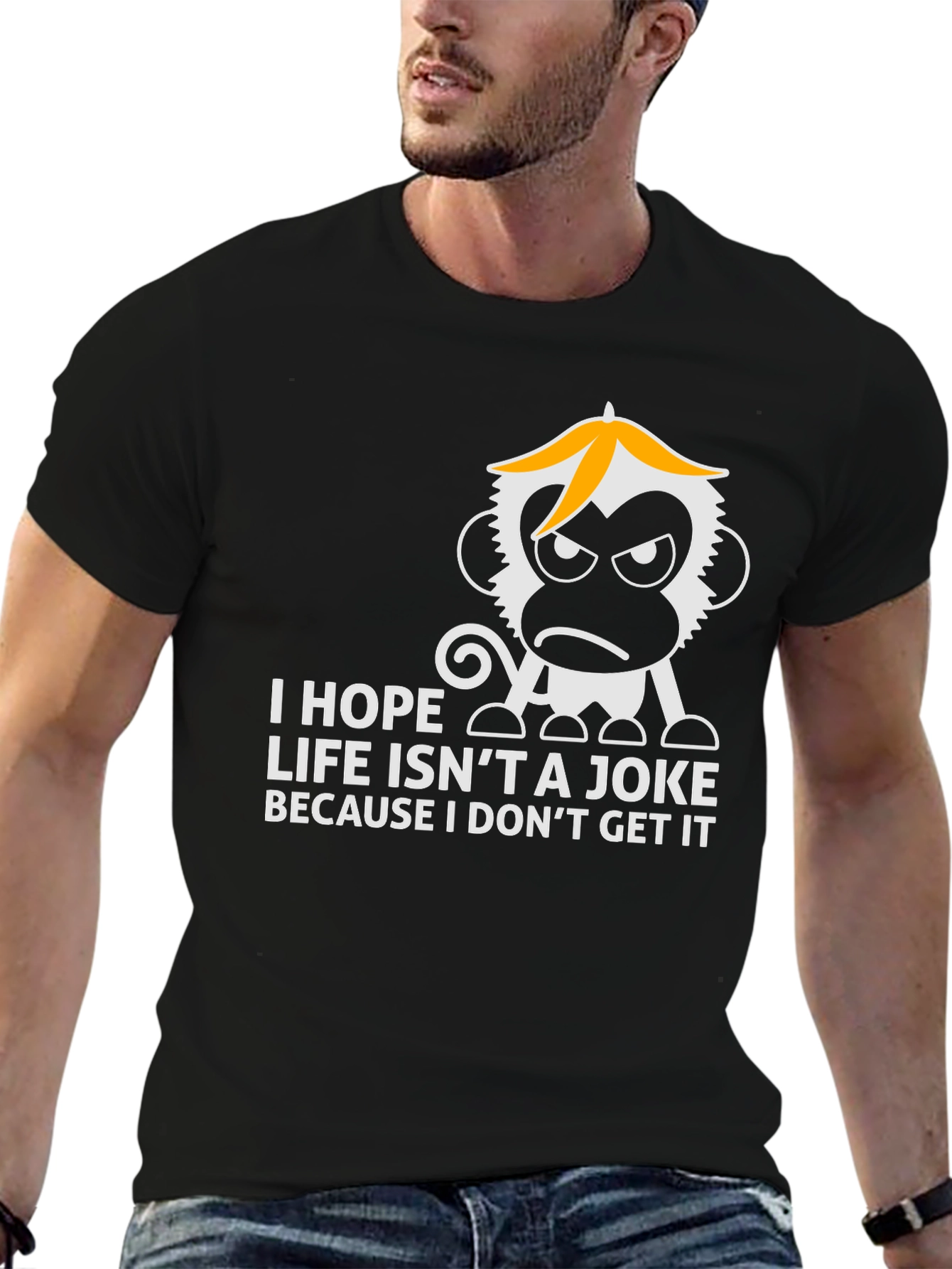 Black Funny Monkey Graphic Tee - Life Isn't a Joke T-Shirt view 6