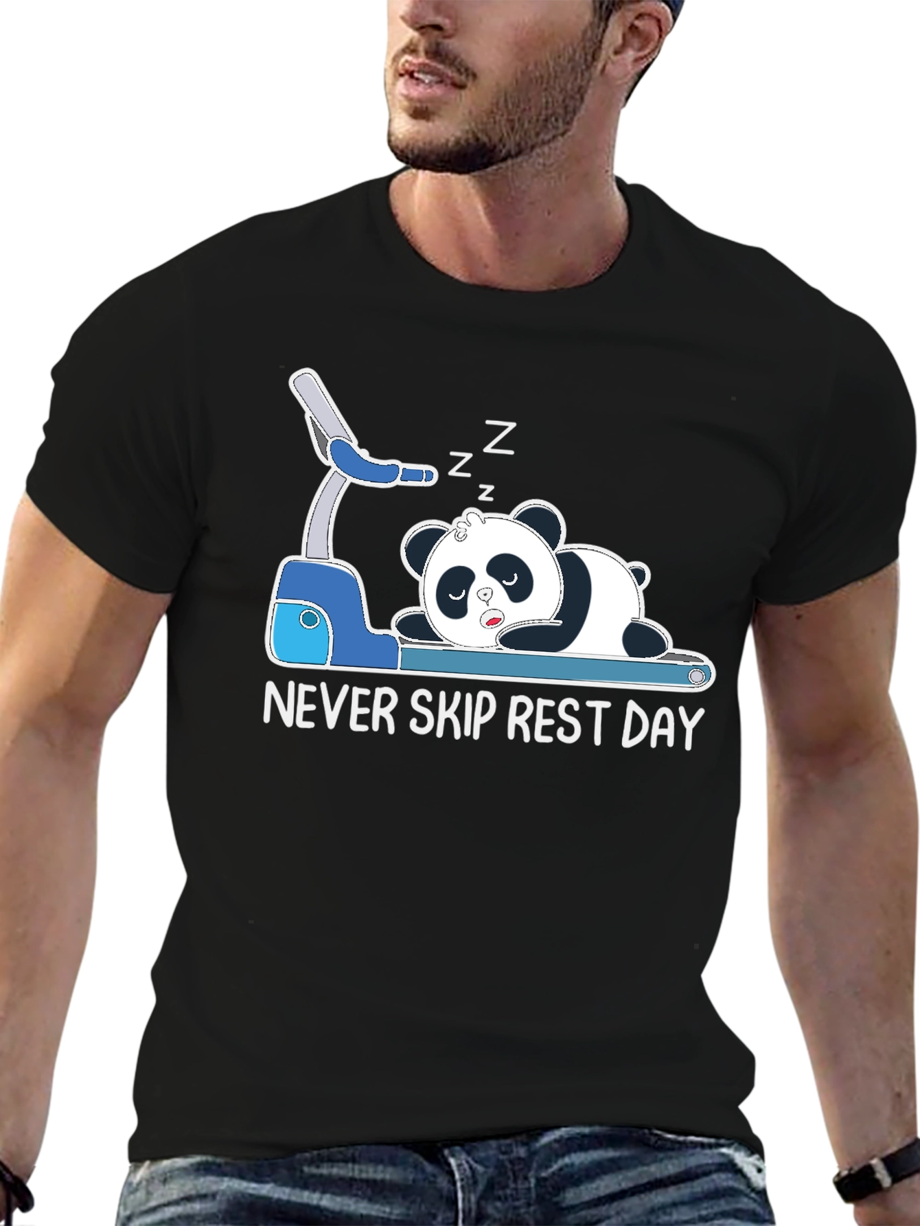 Black Never Skip Rest Day Panda Tee view 6