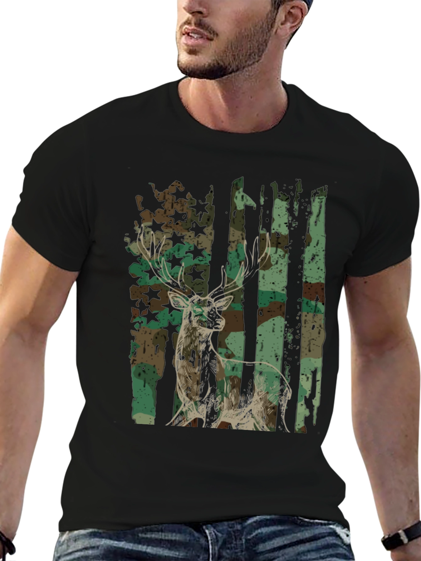 Black Camo Deer Graphic Tee - Men's Hunting Shirt view 6