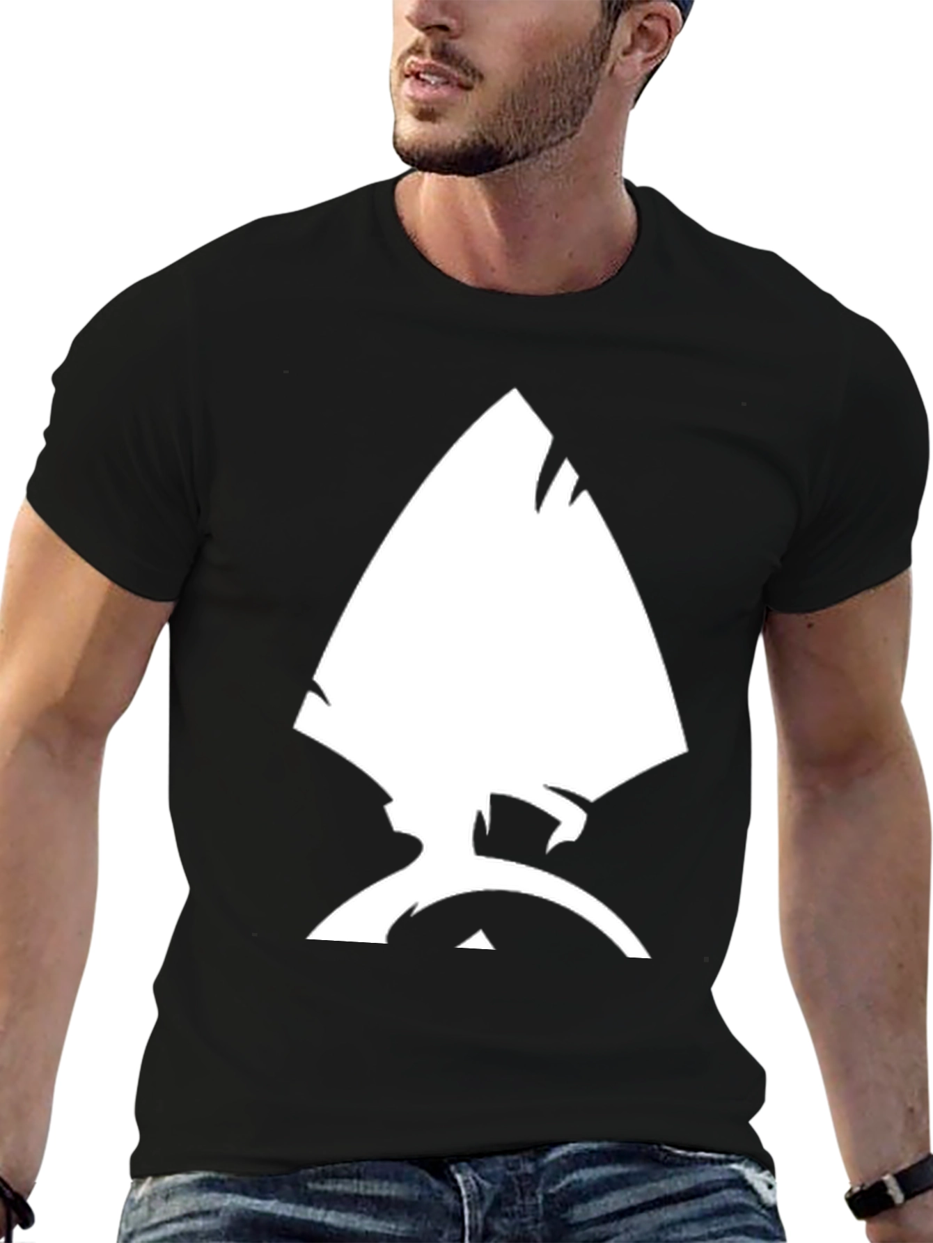 Black Men's Black T-Shirt with White Abstract Graphic view 6