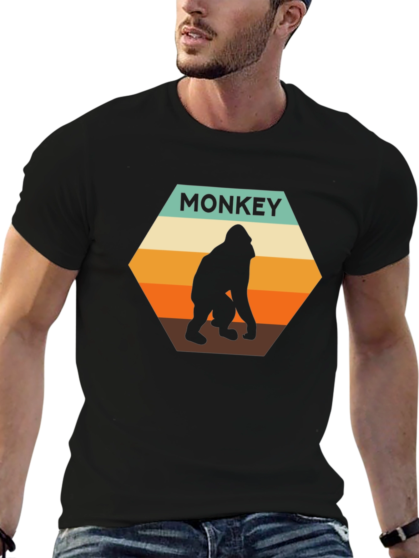 Black Retro Monkey T-Shirt - Vintage Ape Graphic Tee view 6