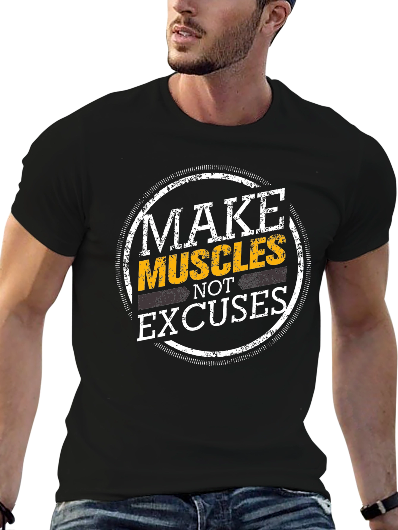 Black Make Muscles Not Excuses Graphic T-Shirt view 6