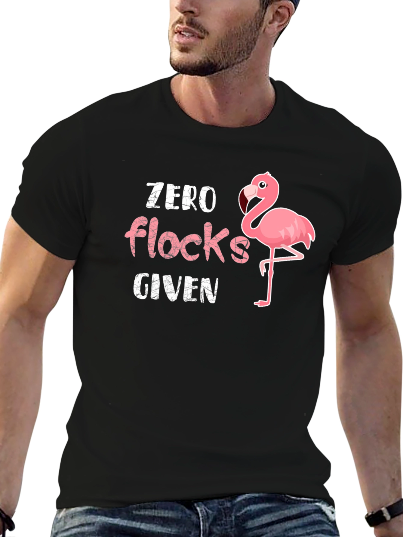 Black Zero Flocks Given Flamingo Graphic T-Shirt view 6