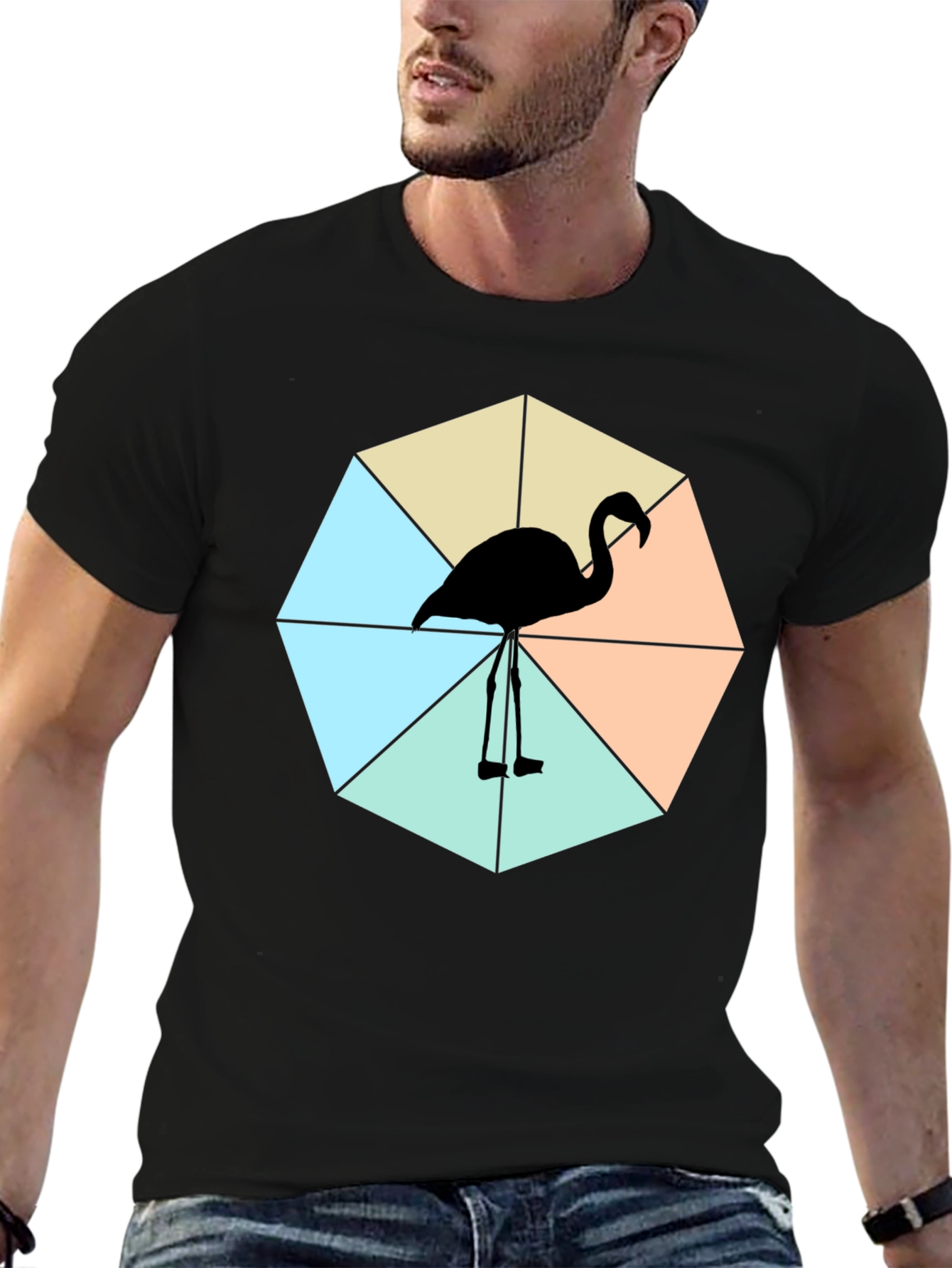 Black Trendy Flamingo Graphic Tee - Casual Black Shirt view 6