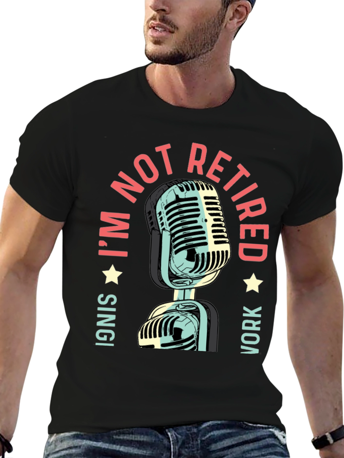 Black I'm Not Retired - Microphone Graphic T-Shirt view 6