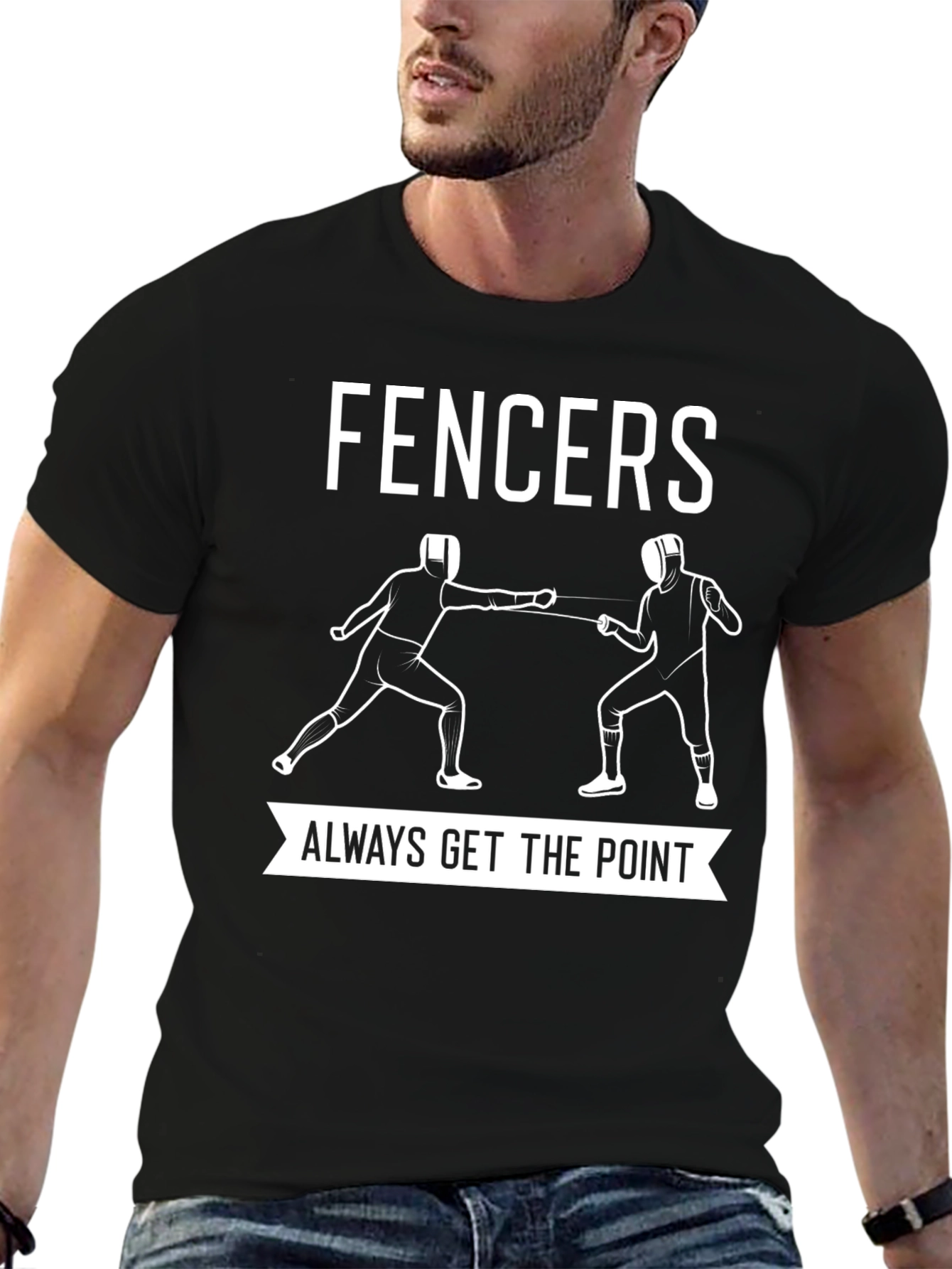 Black FENCERS Always Get the Point Black T-Shirt view 6