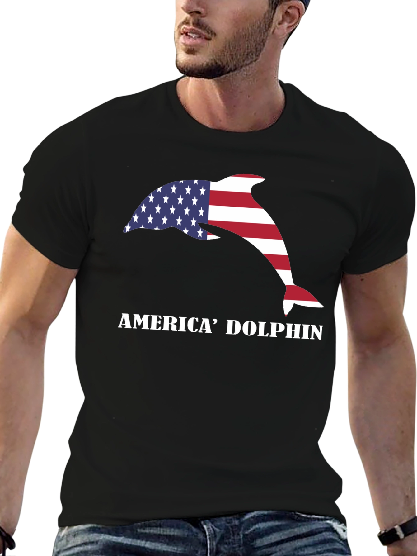 Black America Dolphin Graphic T-Shirt view 6