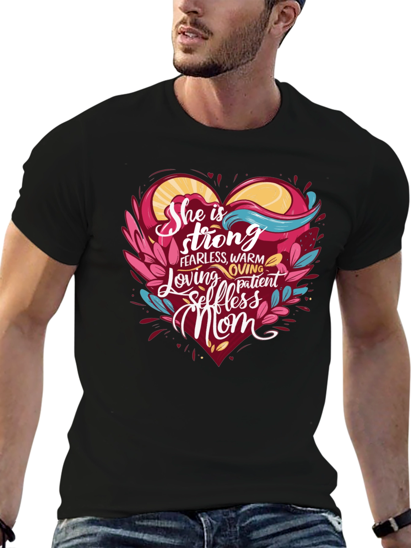 Black She is Strong Mom T-Shirt view 6