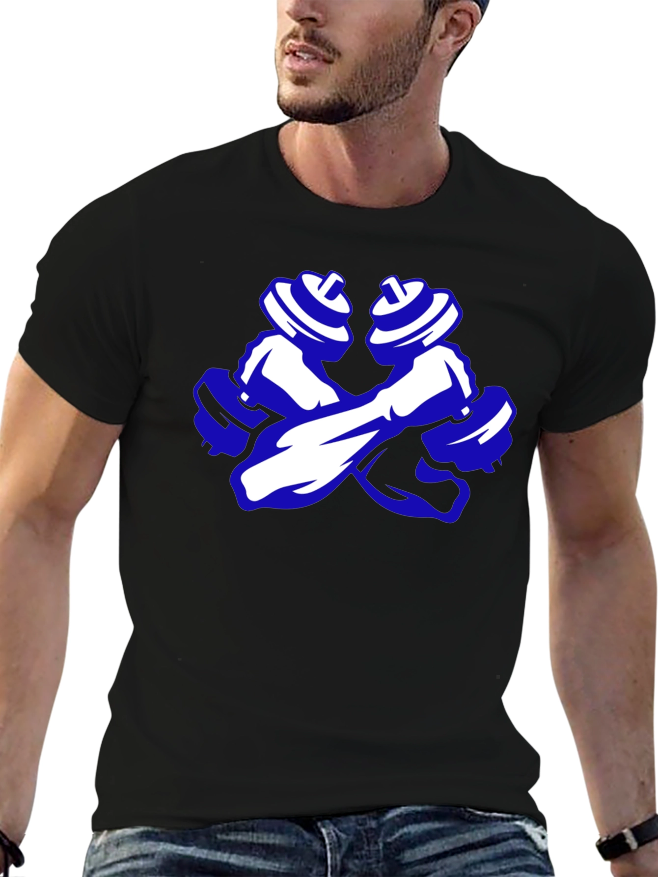 Weightlifting T-Shirt: Crossed Dumbbells Graphic Tee - 6