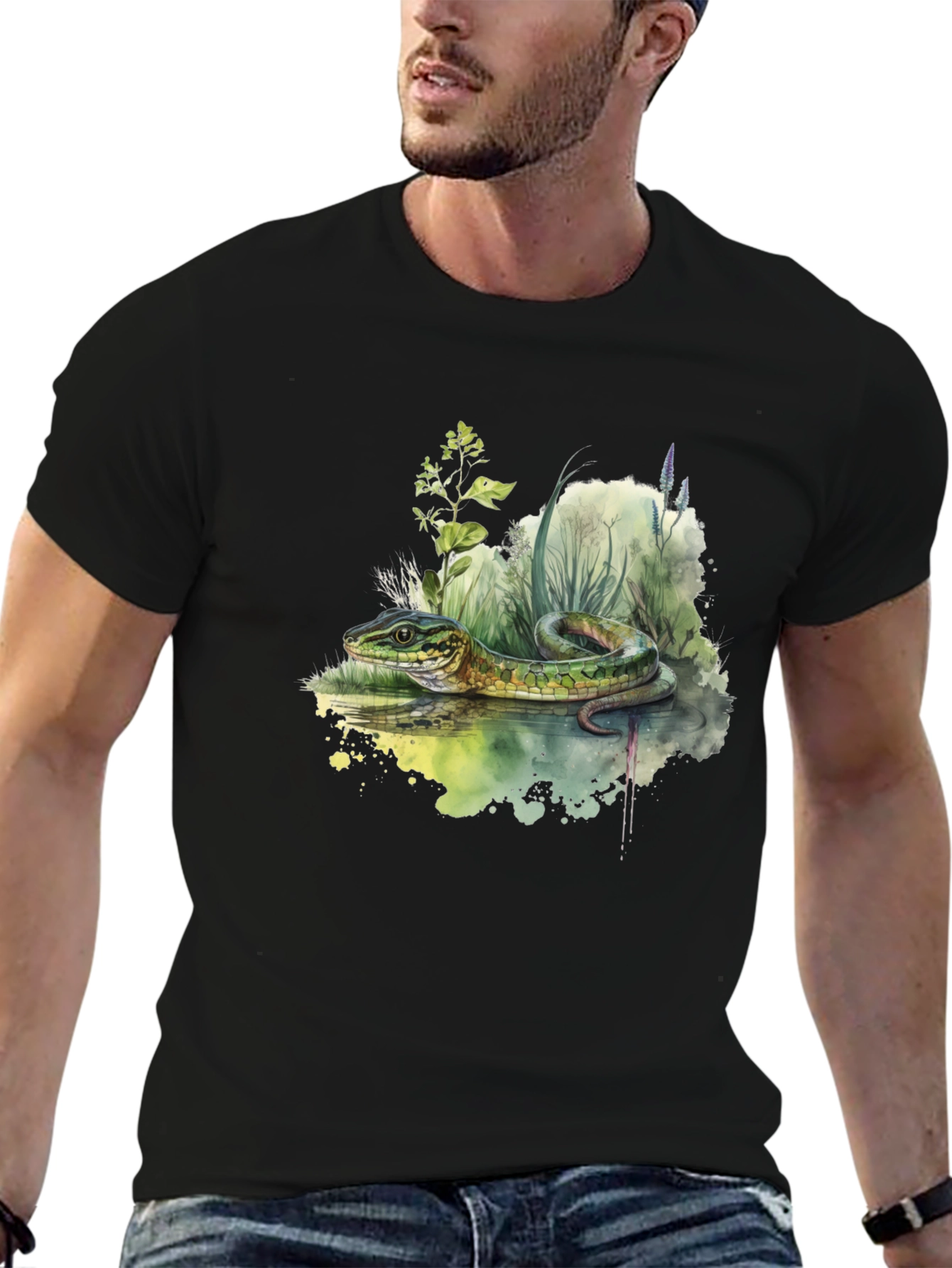 Black Snake Watercolor T-Shirt - Nature Inspired view 6