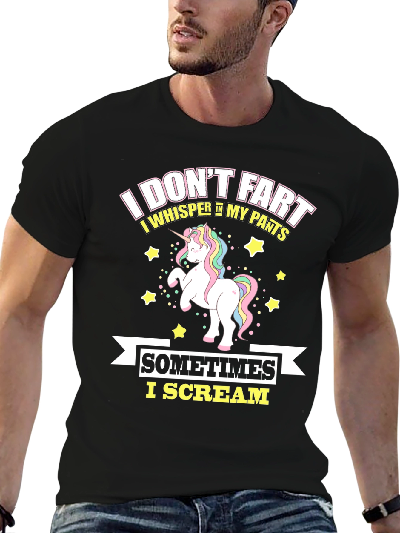Black Funny Unicorn Humor T-Shirt - I Don't Fart I Whisper in My Pants view 6