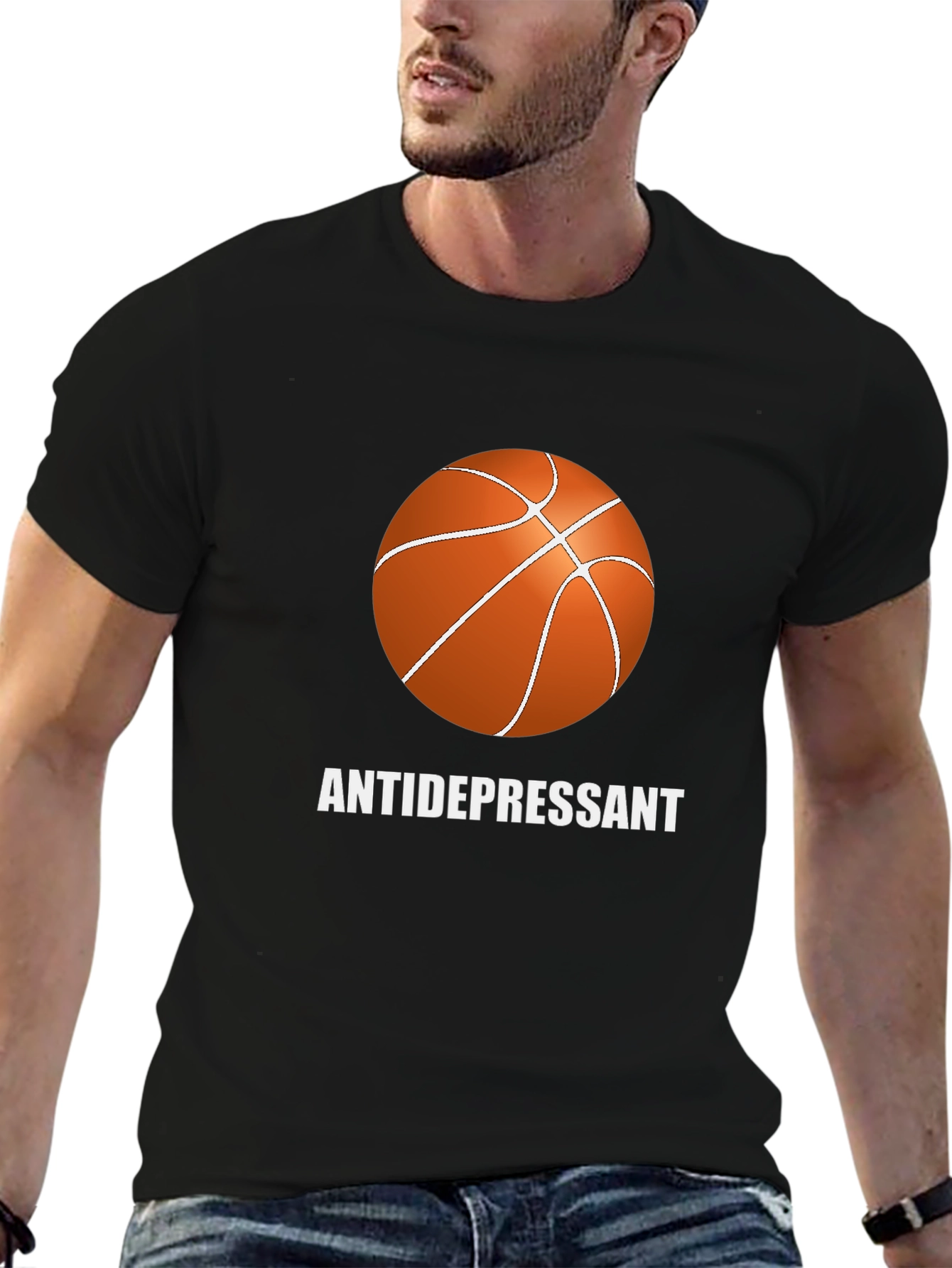 Black Basketball Antidepressant Graphic T-Shirt view 6