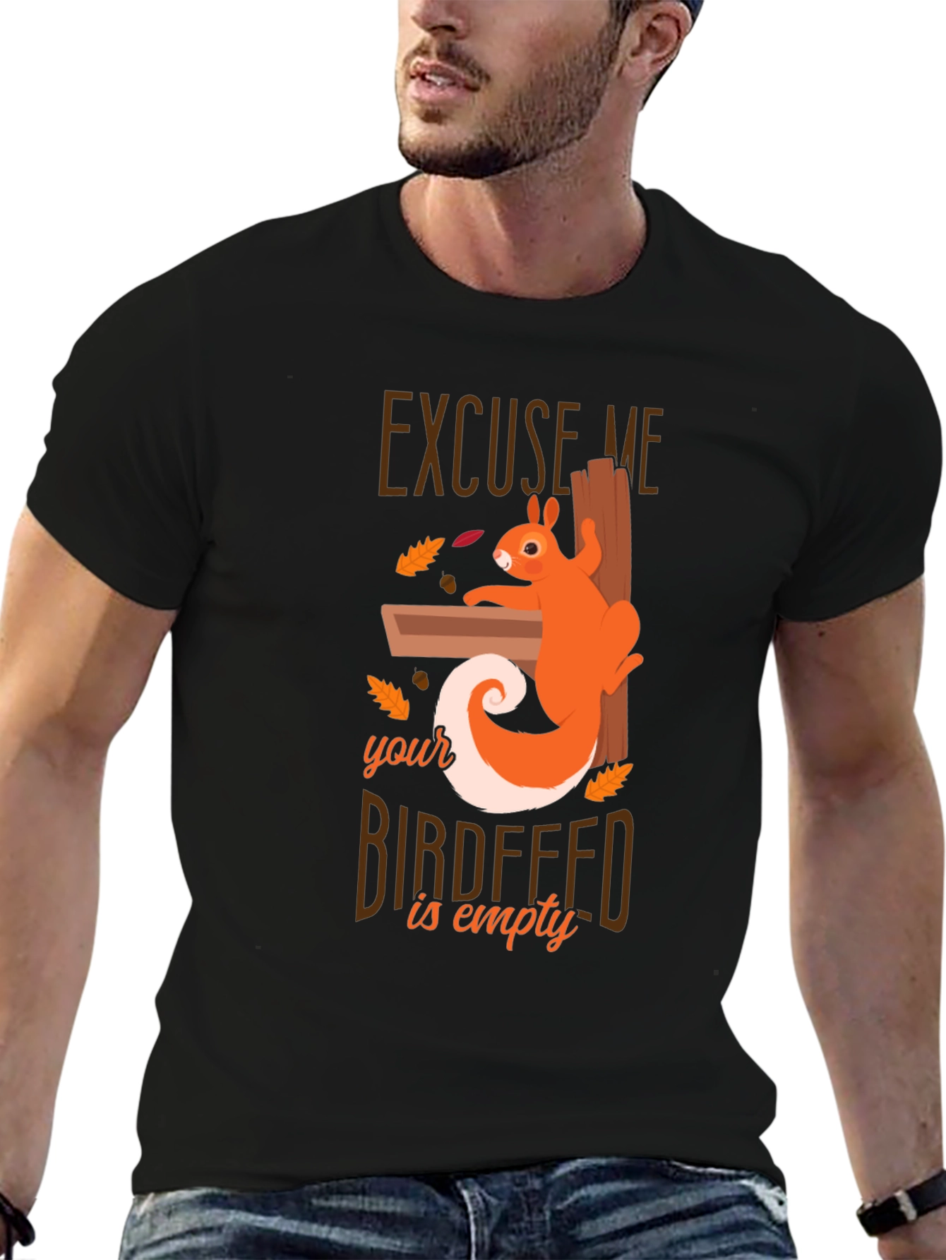 Black Excuse Me Squirrel T-Shirt - Birdfeeder Humor Tee view 6
