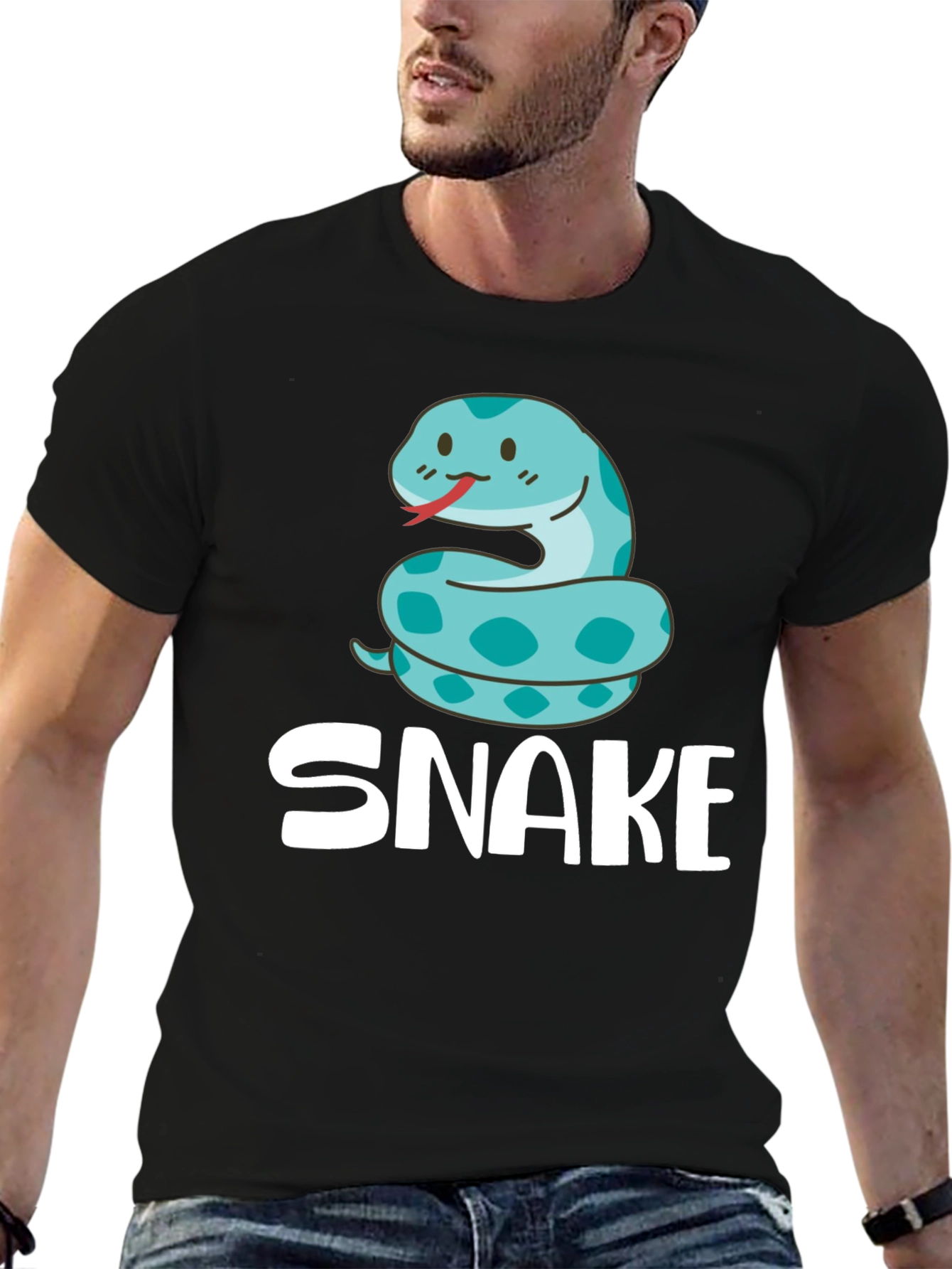 Black Cute Cartoon Snake T-Shirt - Black view 6