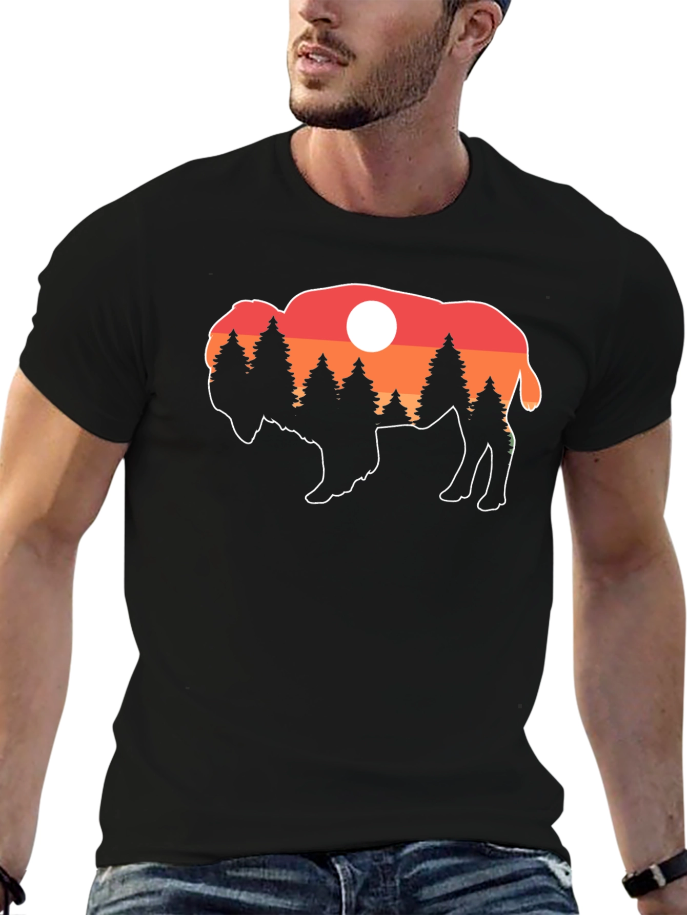 Black Buffalo Sunset T-Shirt - Nature Inspired Graphic Tee view 6