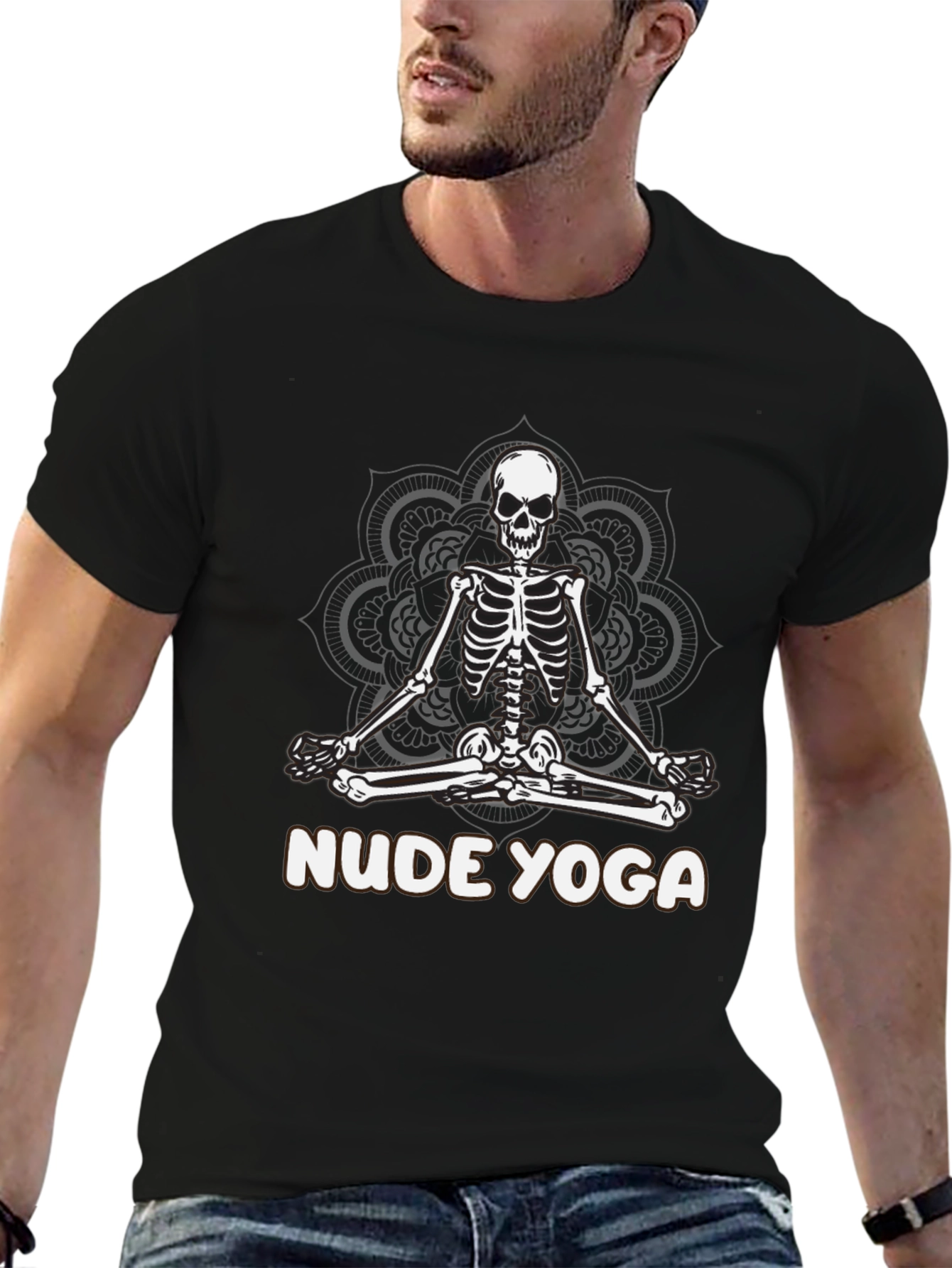 Black Nude Yoga Skeleton T-Shirt - Relaxed Meditation Tee view 6