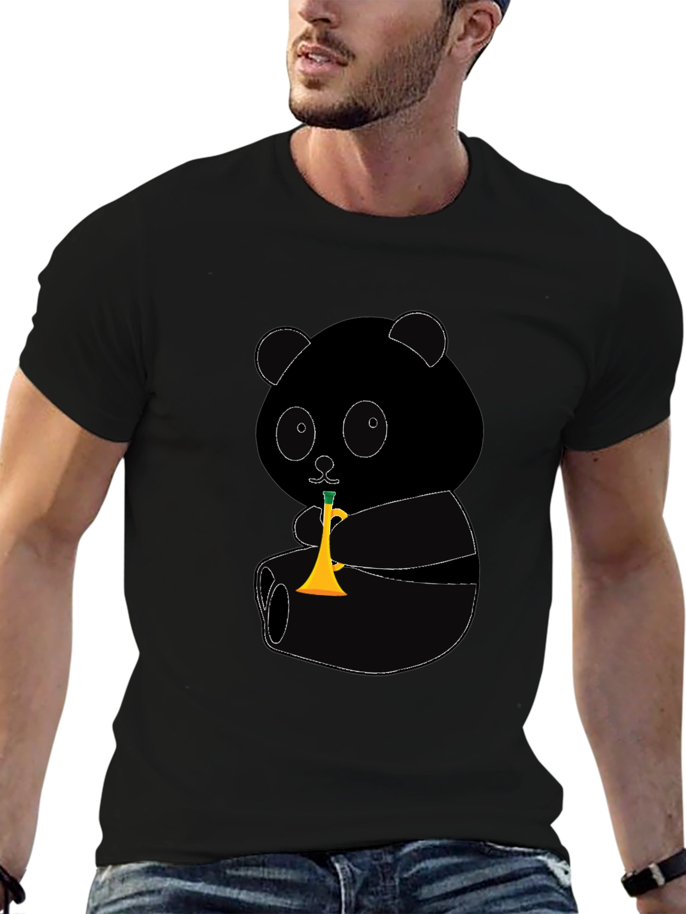 Black Panda Trumpet Graphic T-Shirt view 6