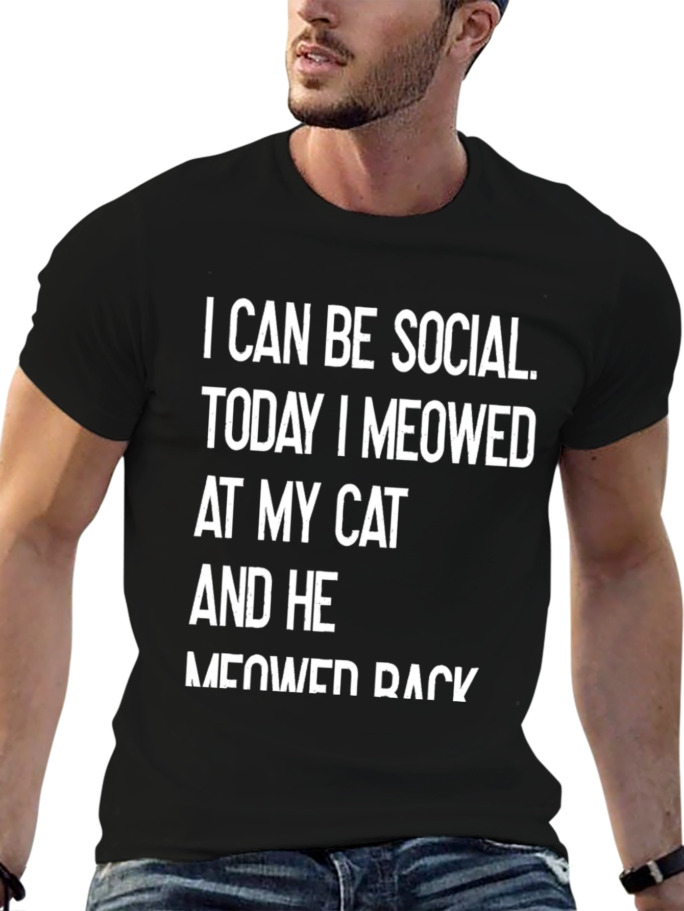 Black Funny Cat Lover T-Shirt - I Can Be Social view 6