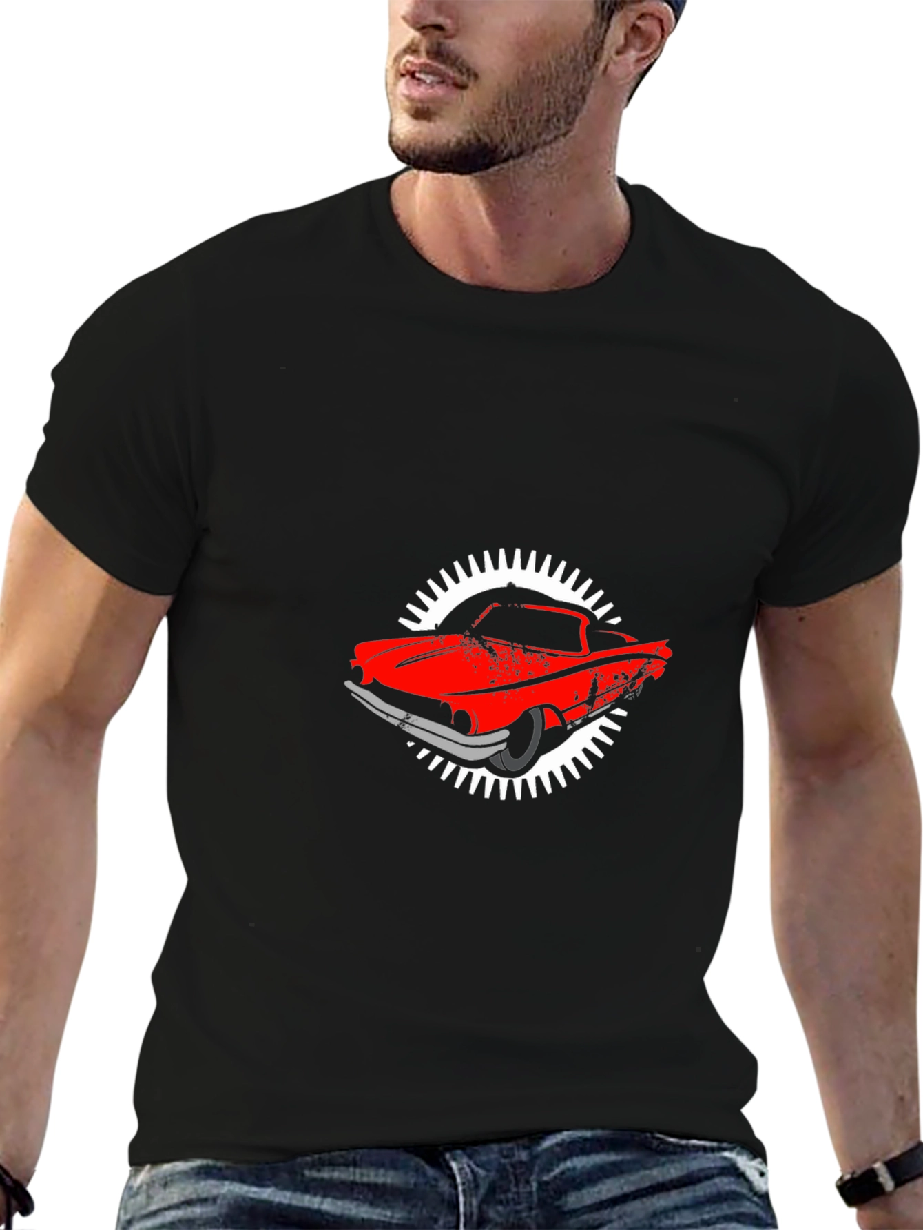 Retro Car Graphic Black T-Shirt - 6