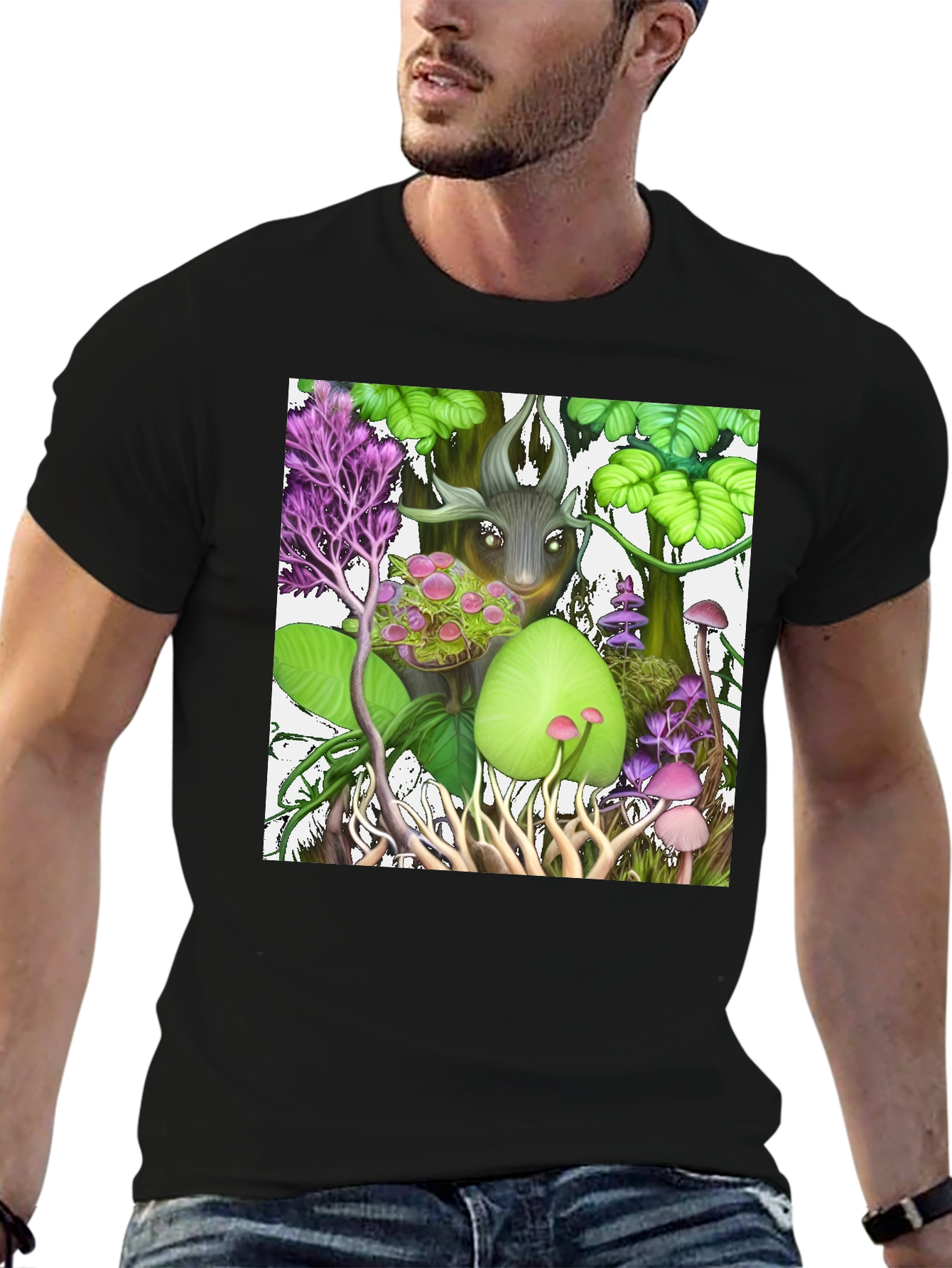 Black Enchanted Forest Graphic Black T-Shirt view 6