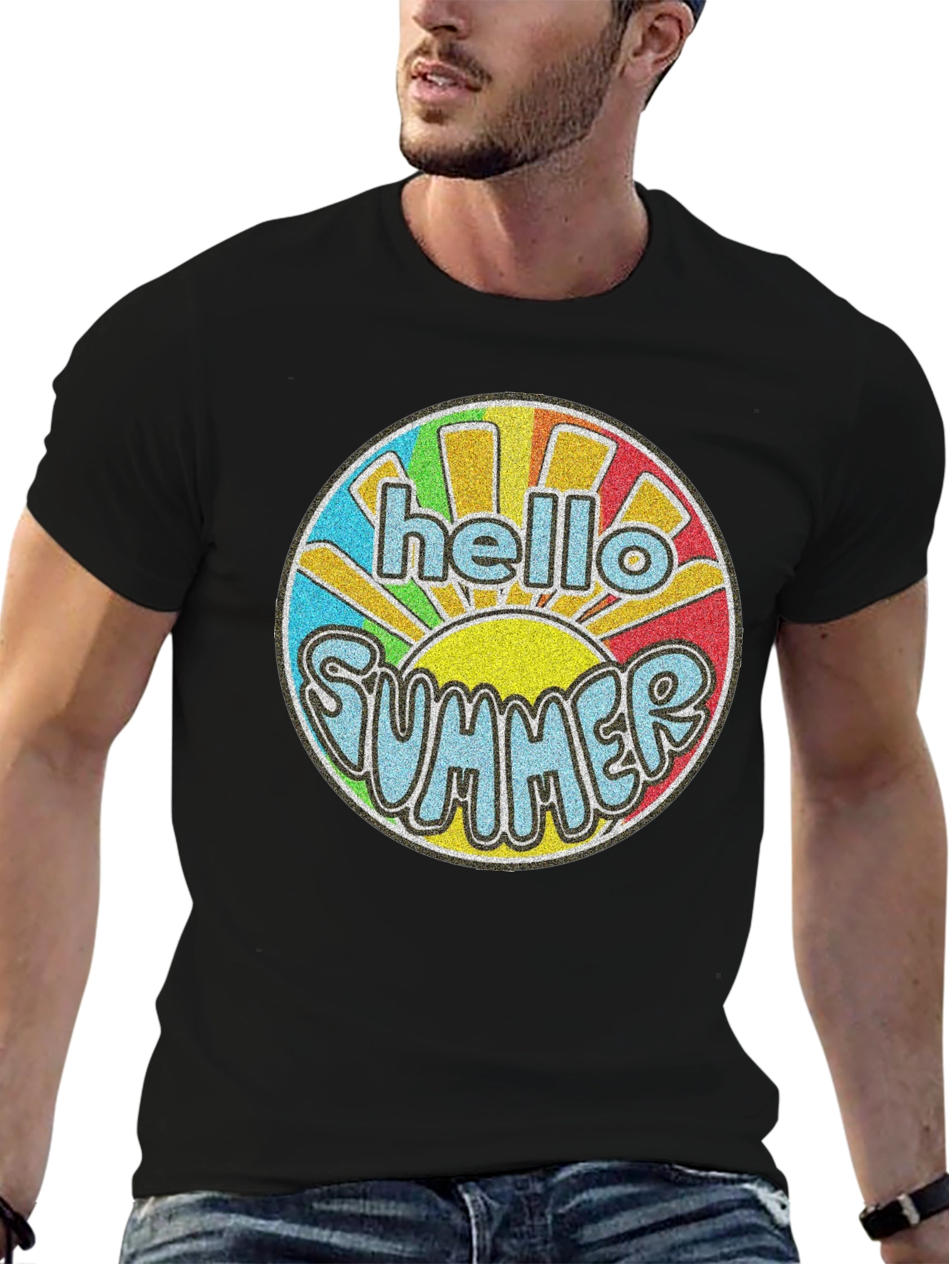 Black Hello Summer Retro Graphic T-Shirt view 6