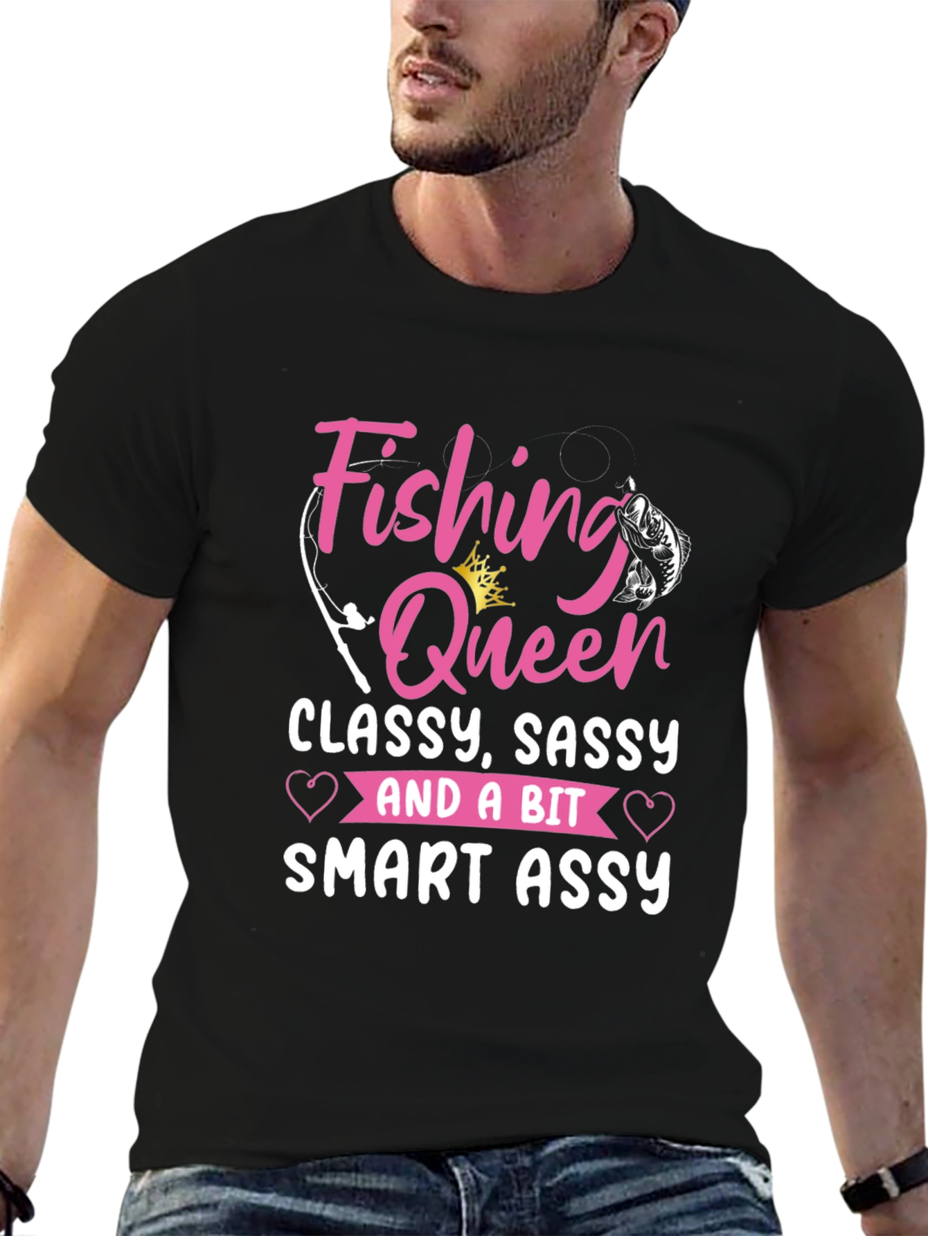 Black Fishing Queen T-Shirt - Classy, Sassy, Smart Assy view 6
