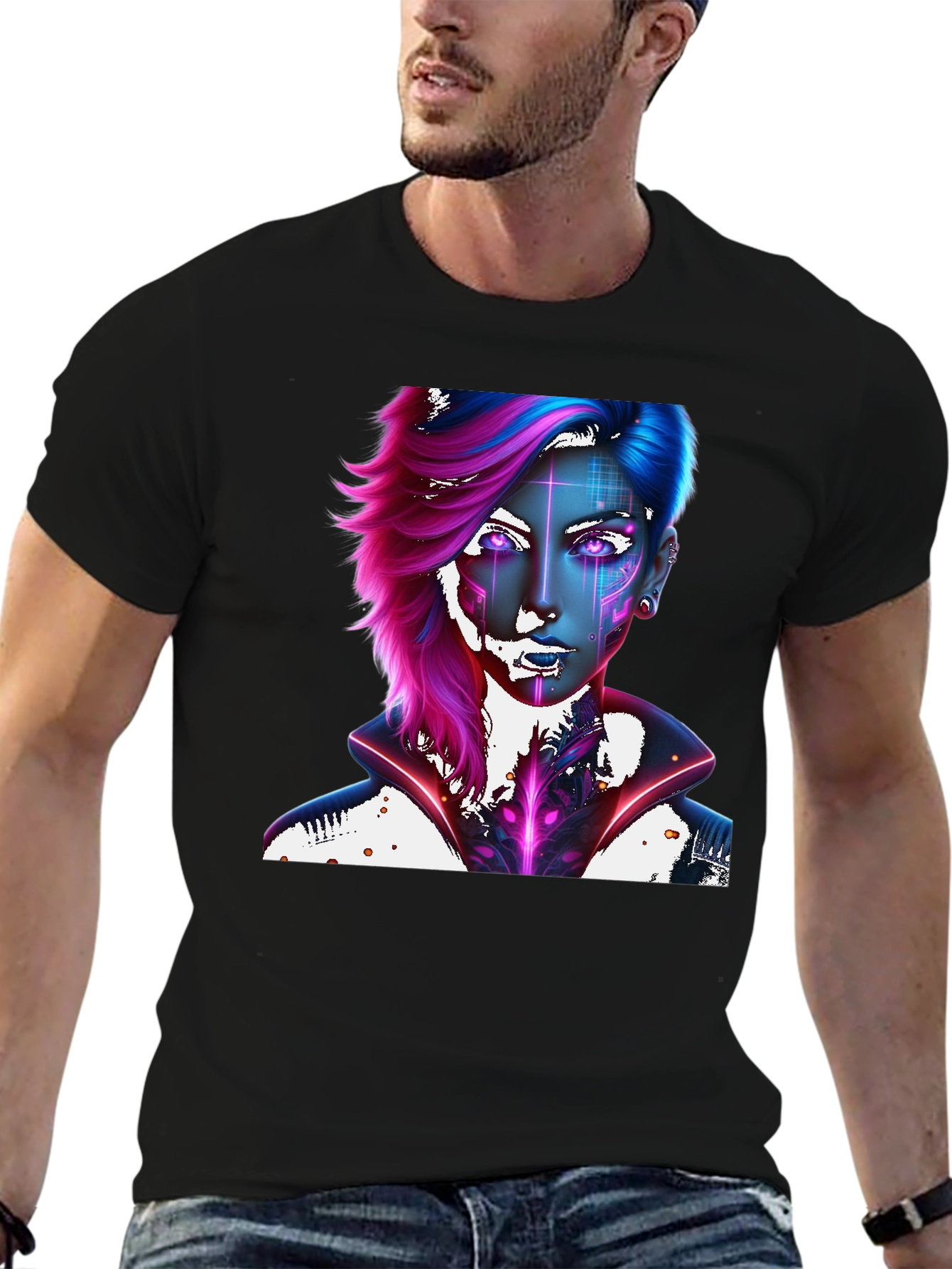 Black Cyberpunk Portrait Black Tee view 6