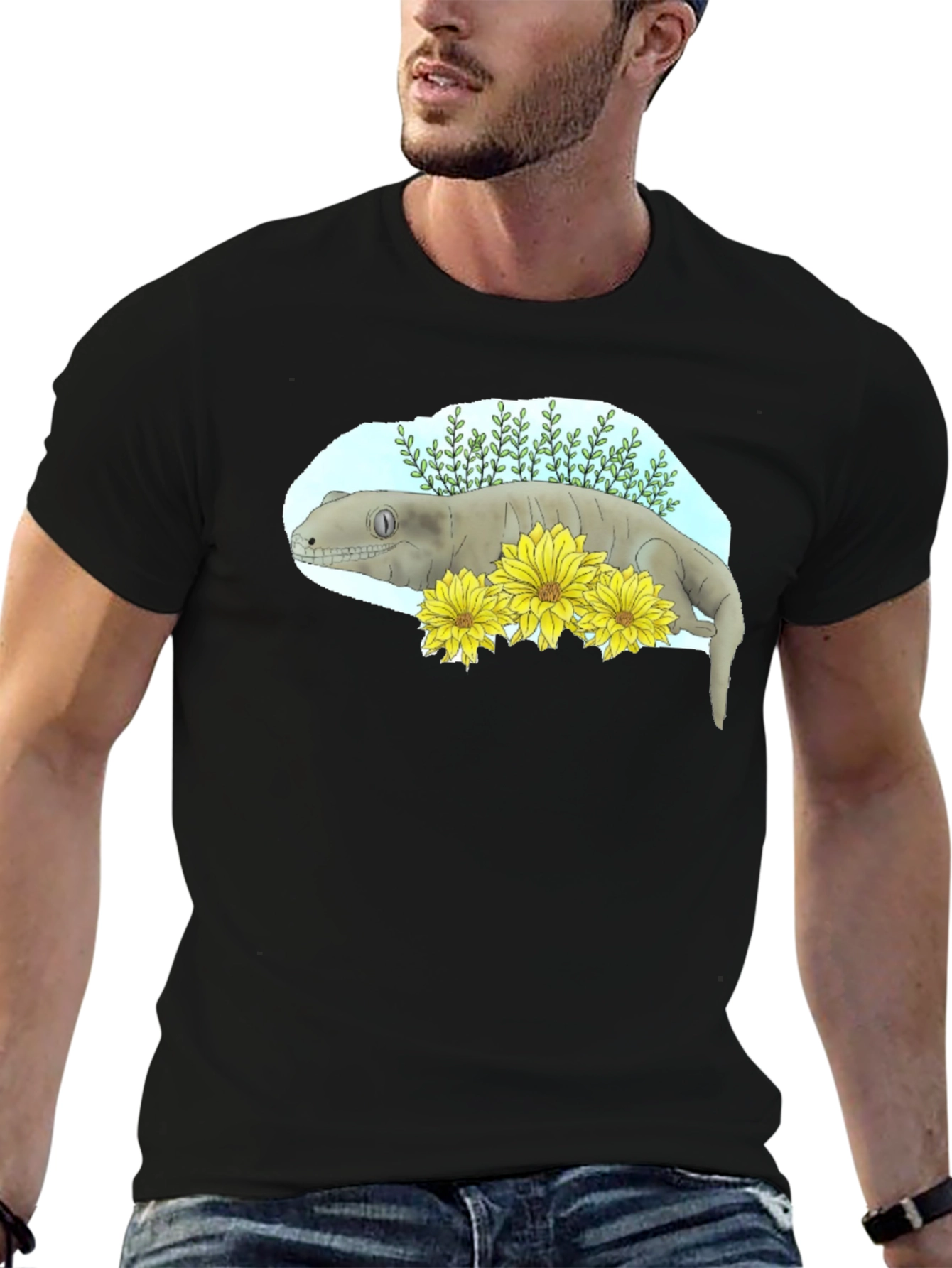 Black Crested Gecko Graphic Tee - Unique Reptile Lover's Shirt view 6