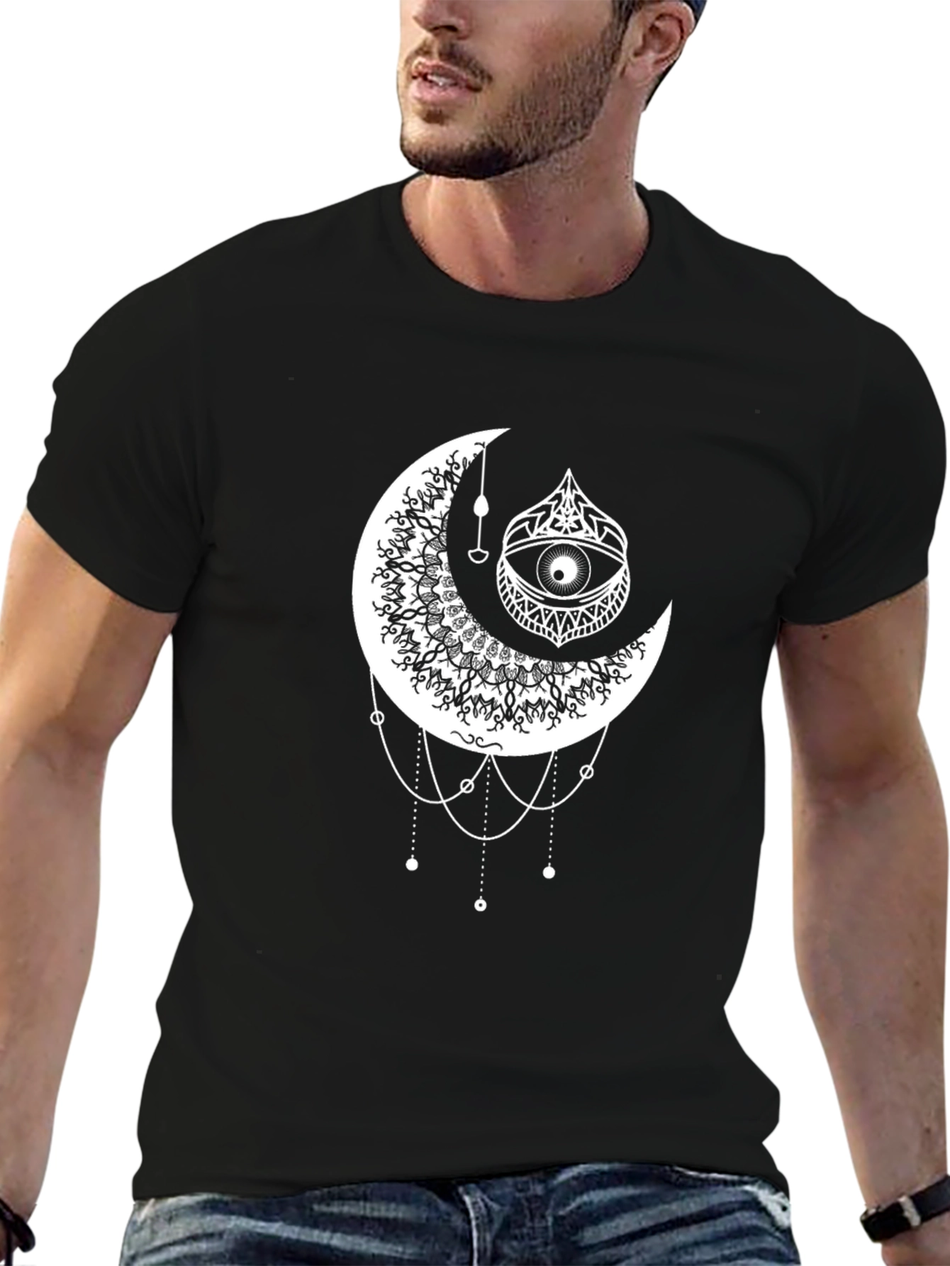 Black Mystic Moon Eye Graphic Tee - Black view 6
