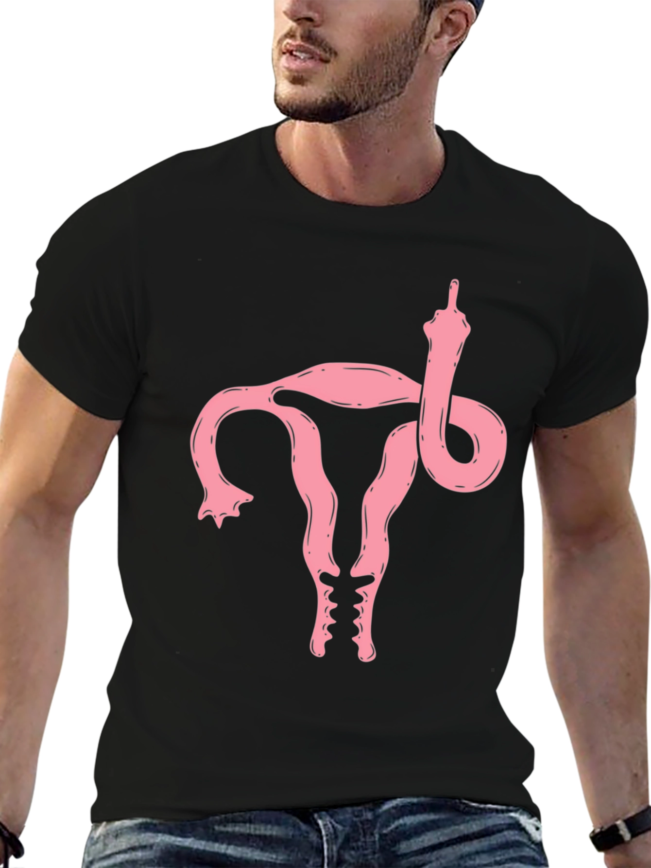Black Uterus Middle Finger Graphic T-Shirt - Protest Tee view 6