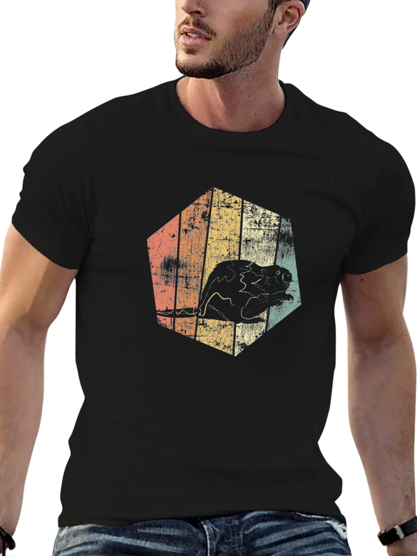Black Retro Beaver Graphic Tee - Men's Black T-Shirt view 6