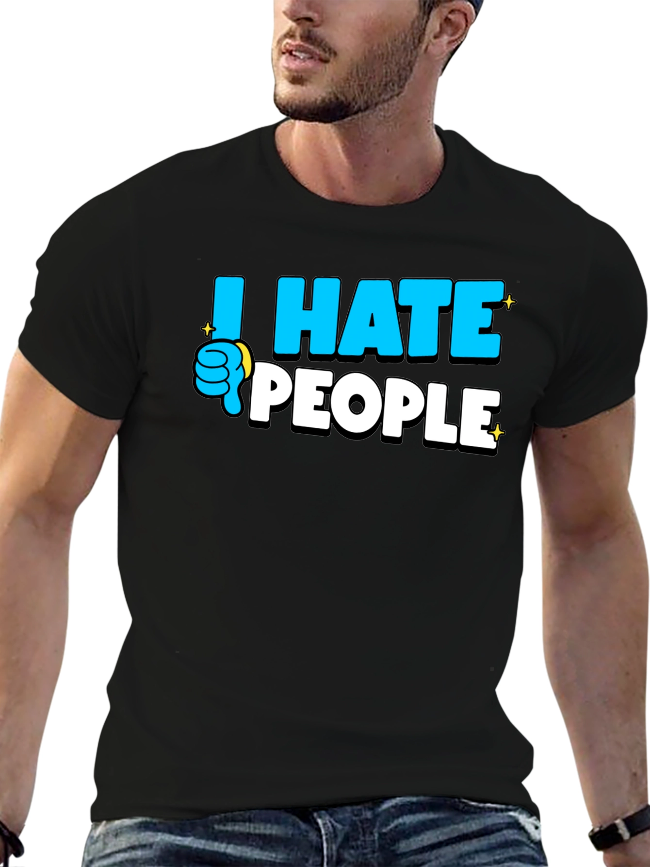 Black I Hate People Graphic T-Shirt - Black view 6