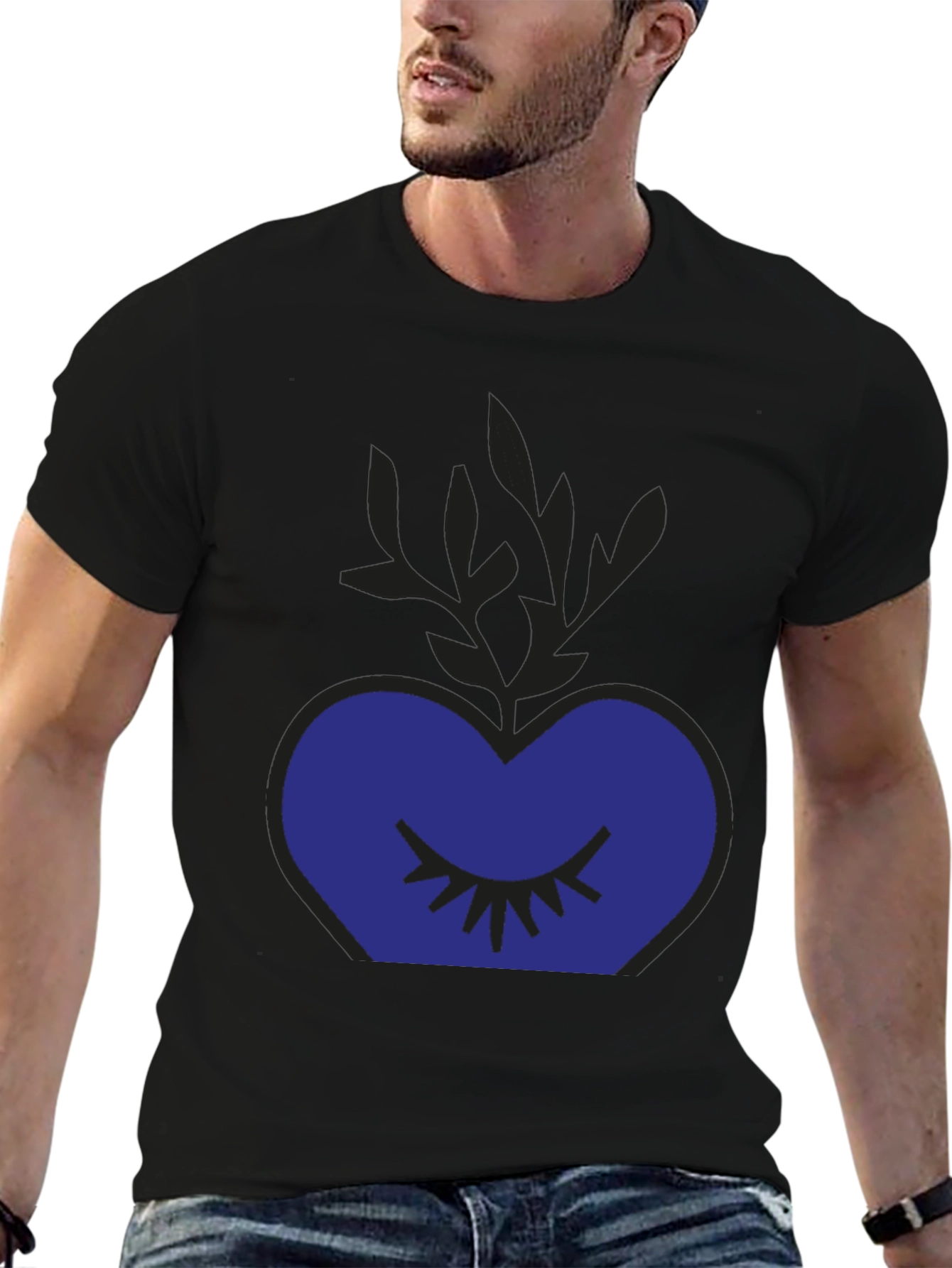 Black Mystic Heart Graphic Tee - Black Cotton Blend Shirt view 6