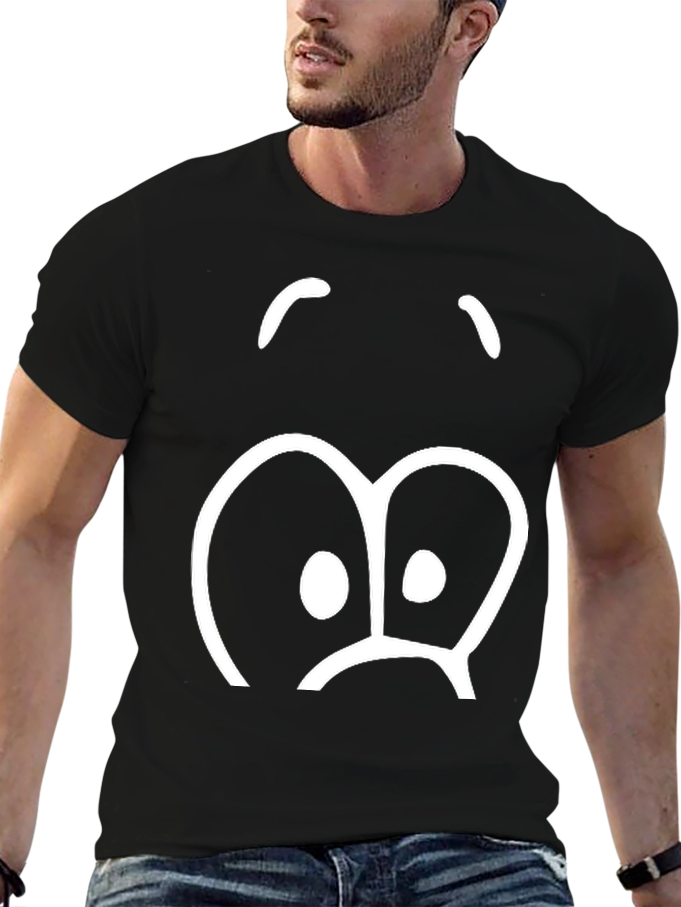Black Funny Sad Face Graphic Print T-Shirt view 6