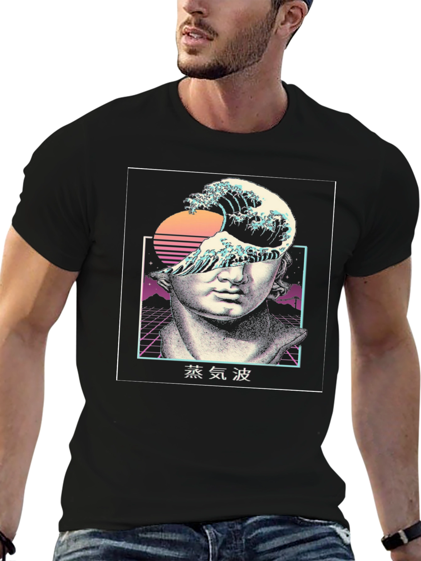 Black Vaporwave Statue Graphic Tee view 6