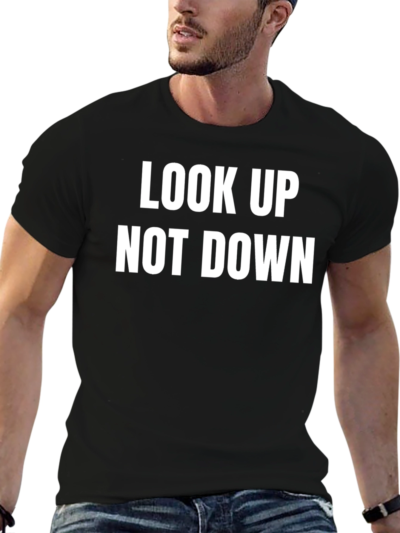 Black Look Up Not Down Graphic Tee - Motivational Shirt view 6