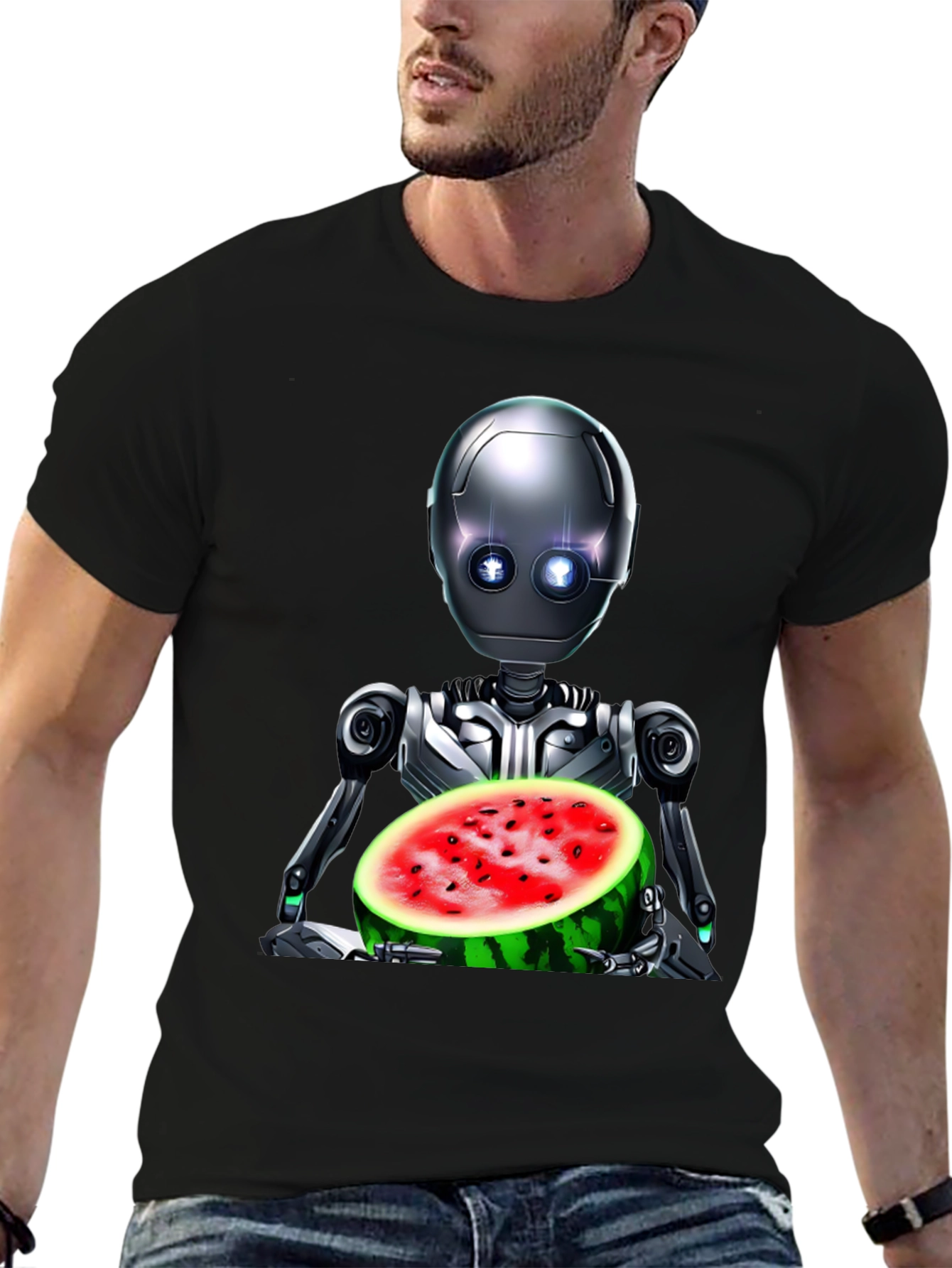 Black Robot with Watermelon Graphic Tee view 6